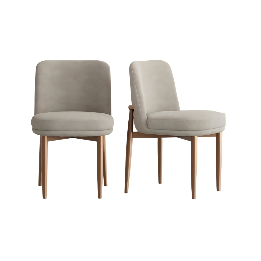 Mid-Century Modern Linen Upholstered Dining Chairs Set of 2