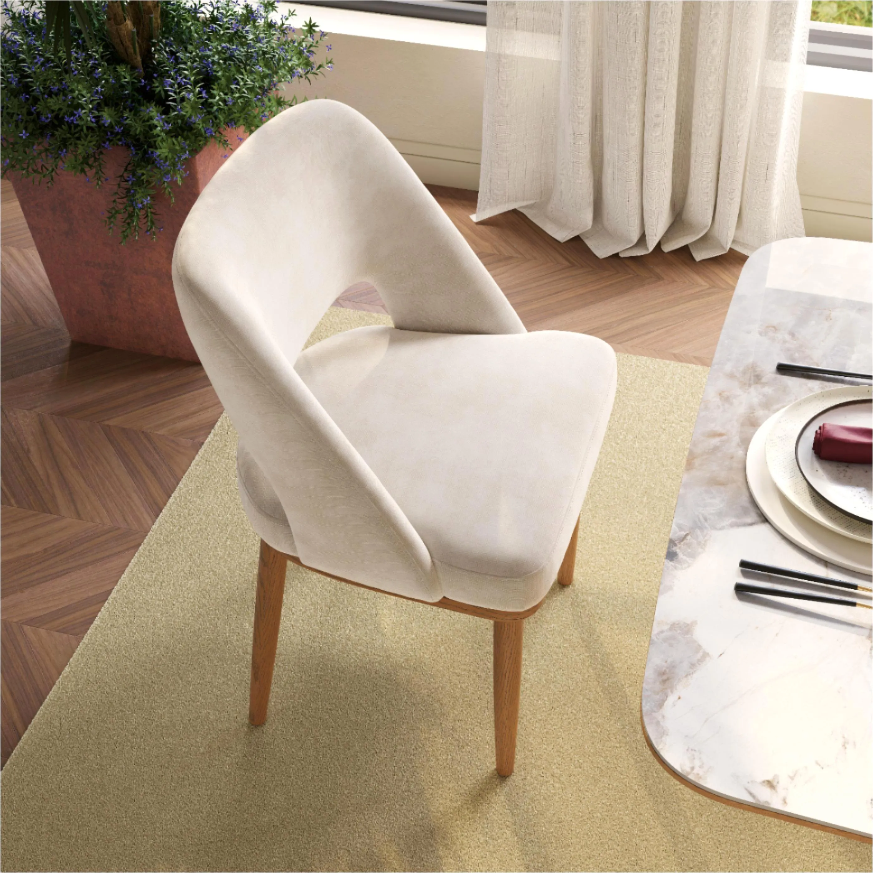 Mid-Century Modern Wooden Dining Chairs Set of 2