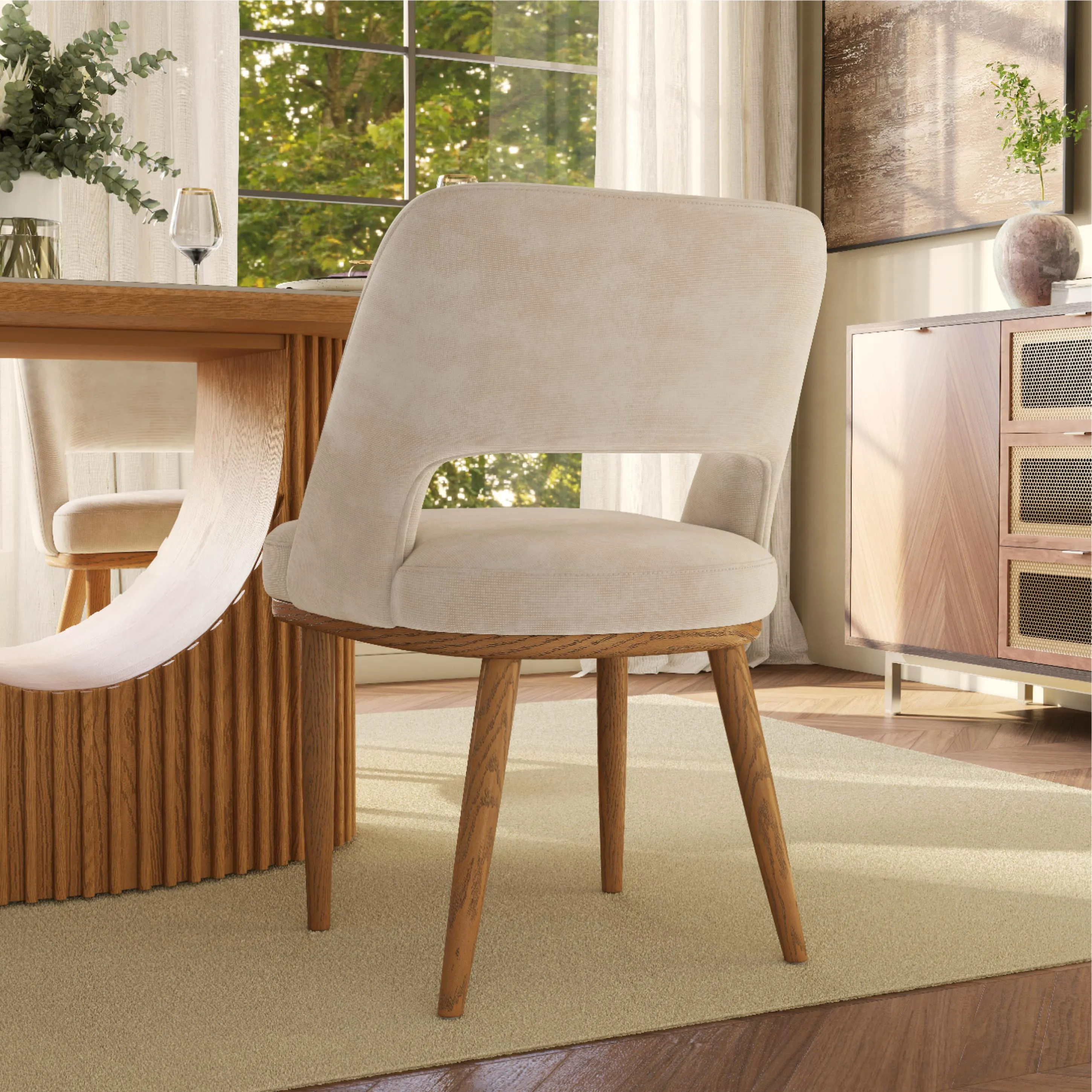 Mid-Century Modern Wooden Dining Chairs Set of 2