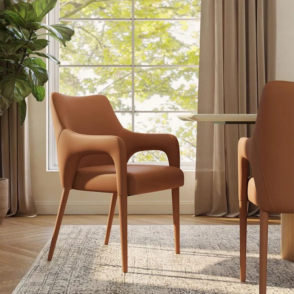 Modern Leather Dining Chairs with Arms Set of 2