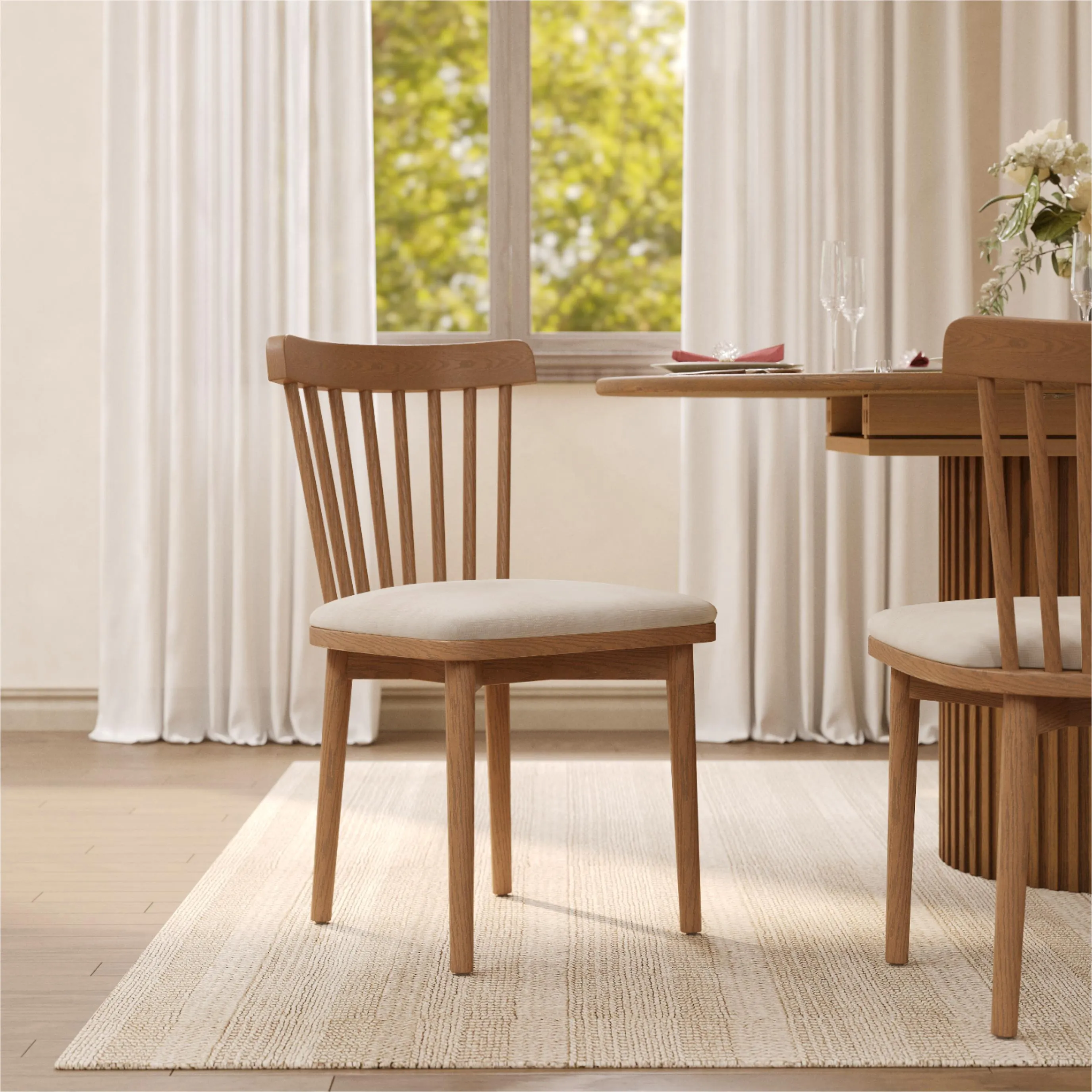 Mid-Century Modern Windsor Wooden Dining Chairs Set of 2