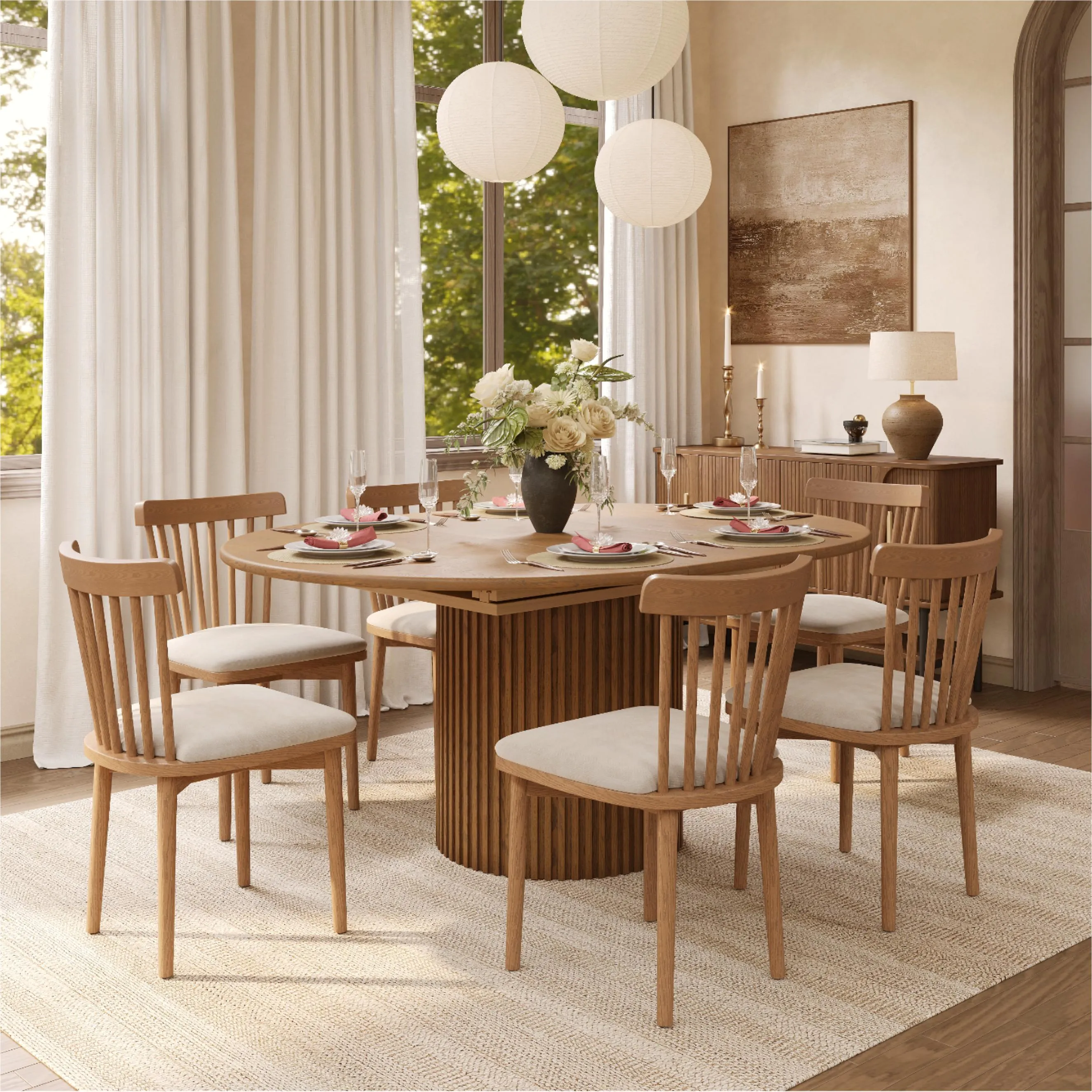 Mid-Century Modern Windsor Wooden Dining Chairs Set of 2