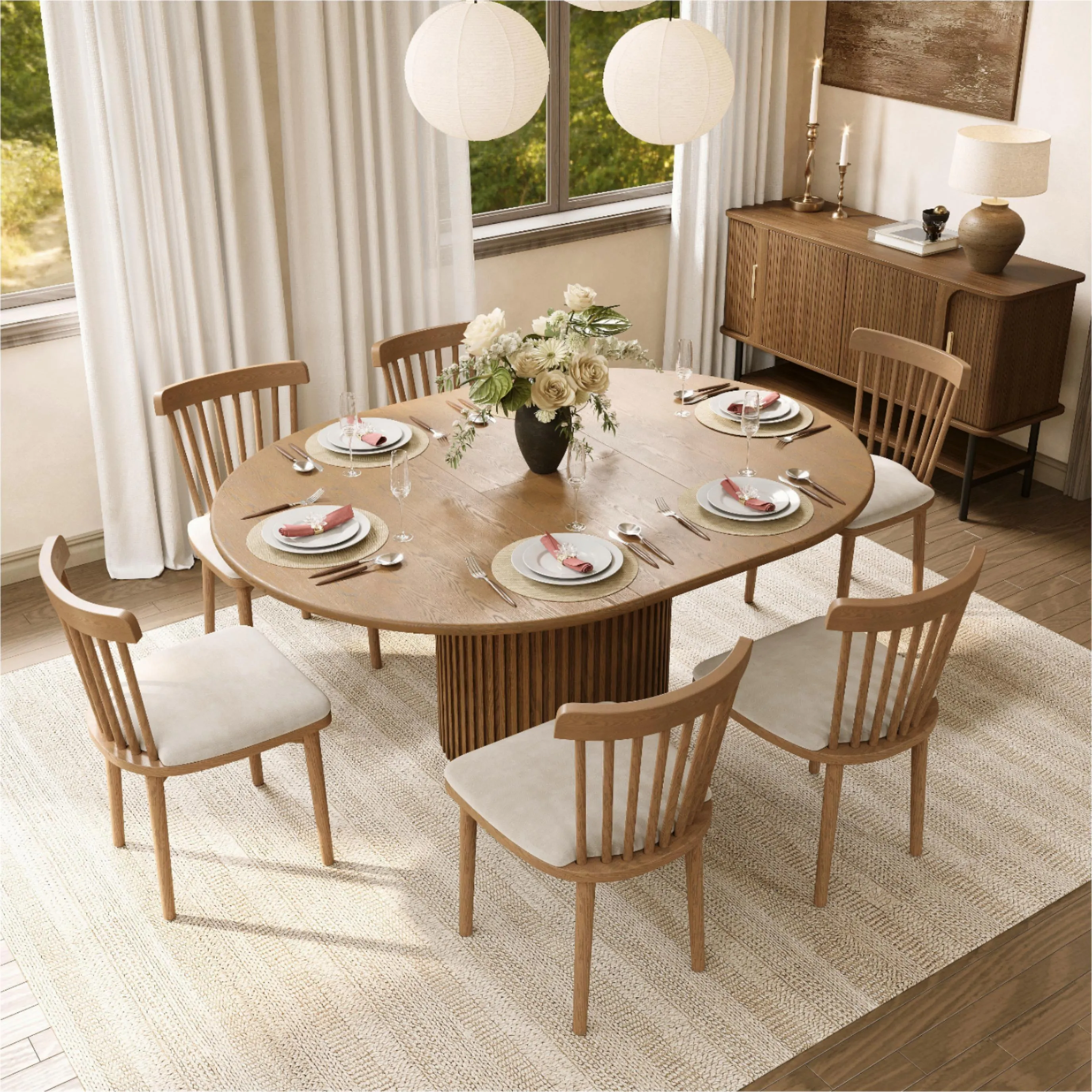 Mid-Century Modern Windsor Wooden Dining Chairs Set of 2