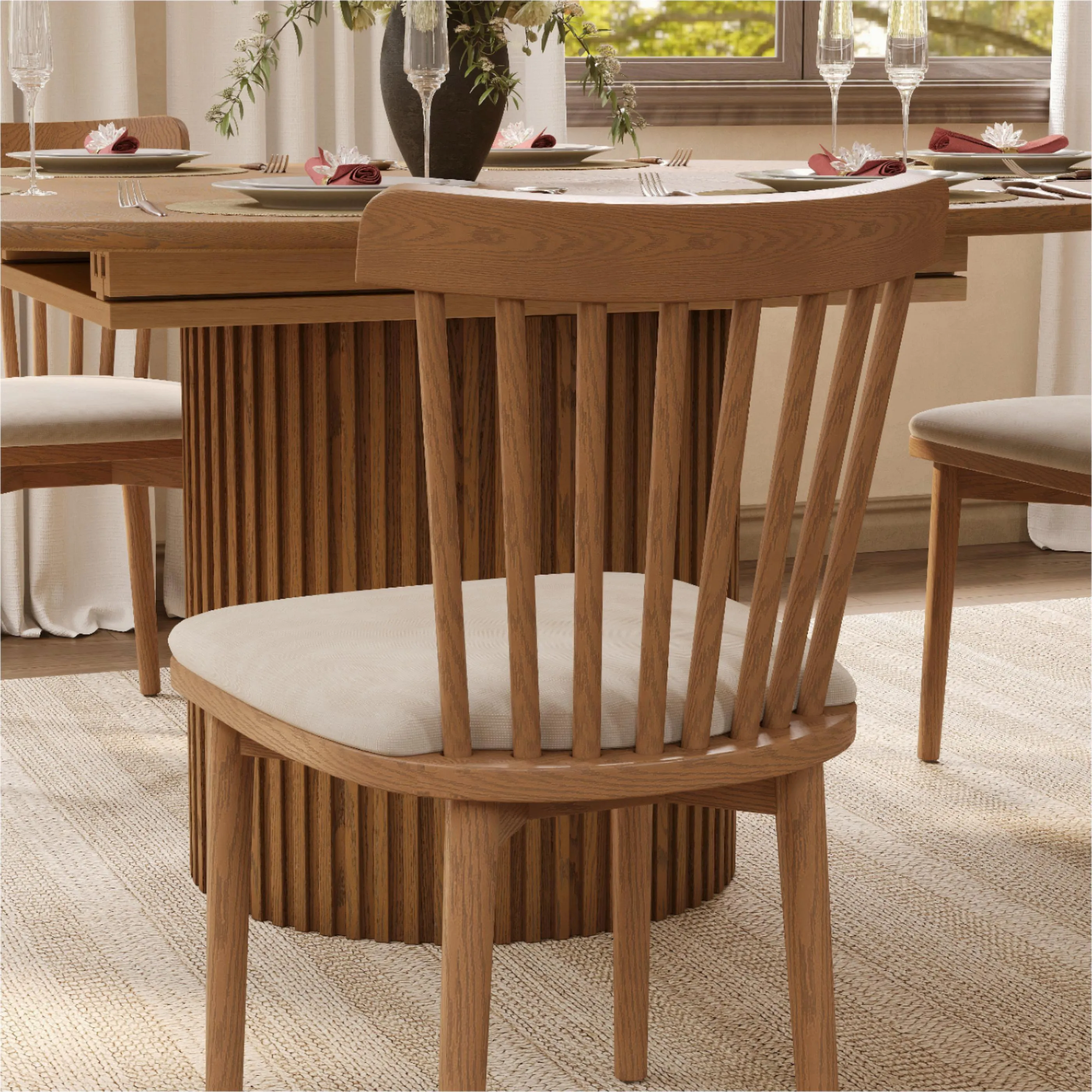 Mid-Century Modern Windsor Wooden Dining Chairs Set of 2