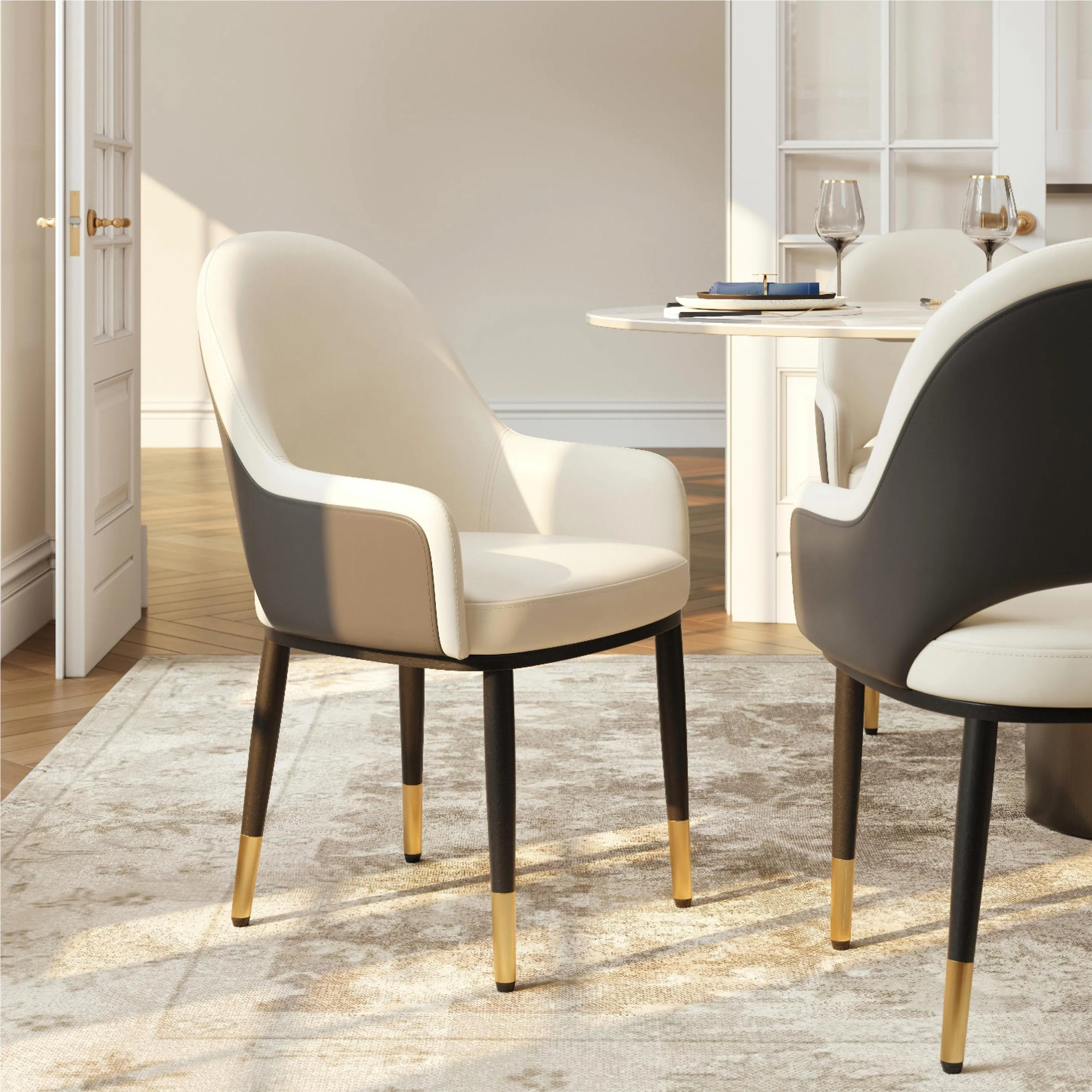 Modern Upholstered Cutout Back Dining Chairs Set of 2 Modern Upholstered Cutout Back Dining Chairs Set of 2