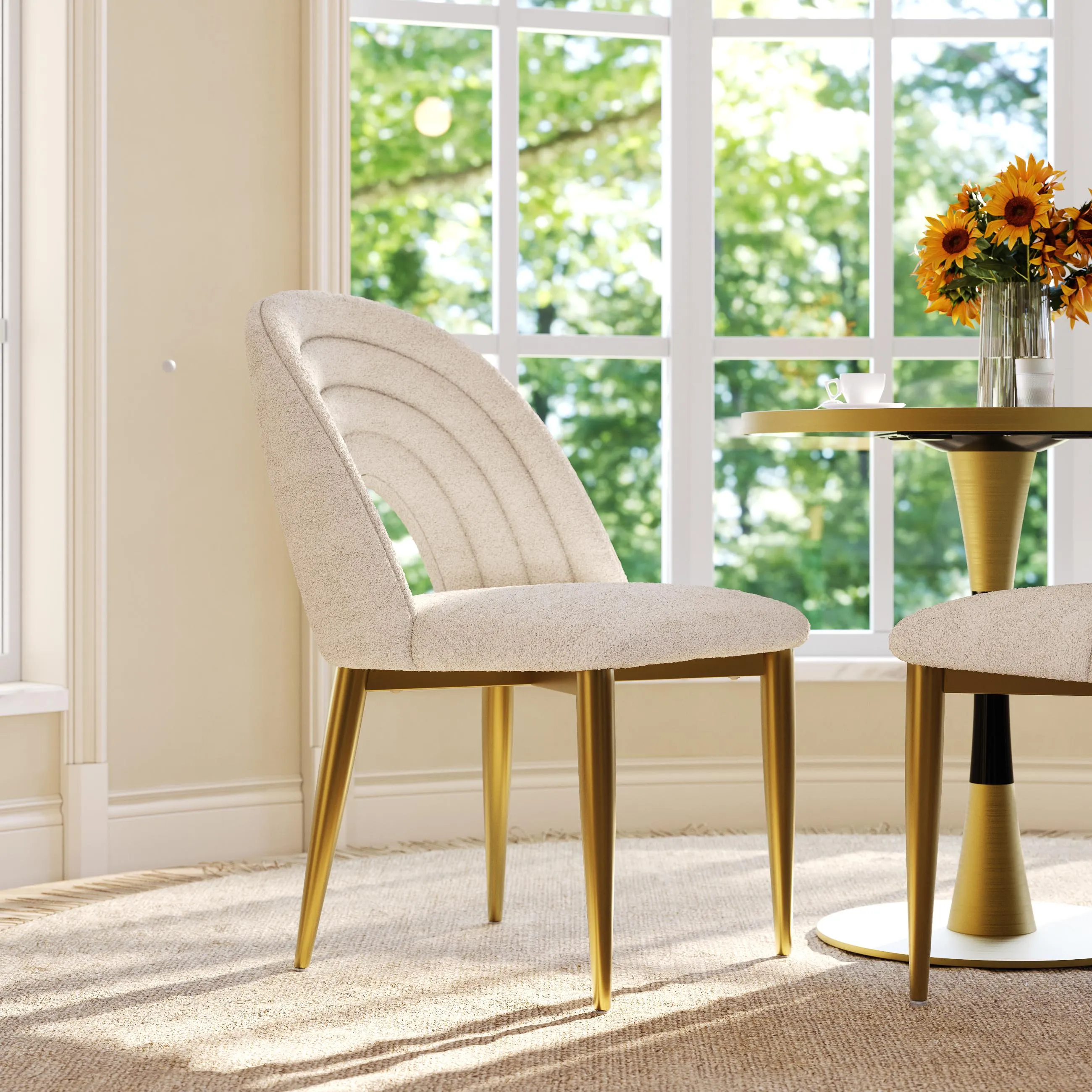 Modern Bouclé Upholstered Dining Chairs Set of 2 Modern Bouclé Upholstered Dining Chairs Set of 2