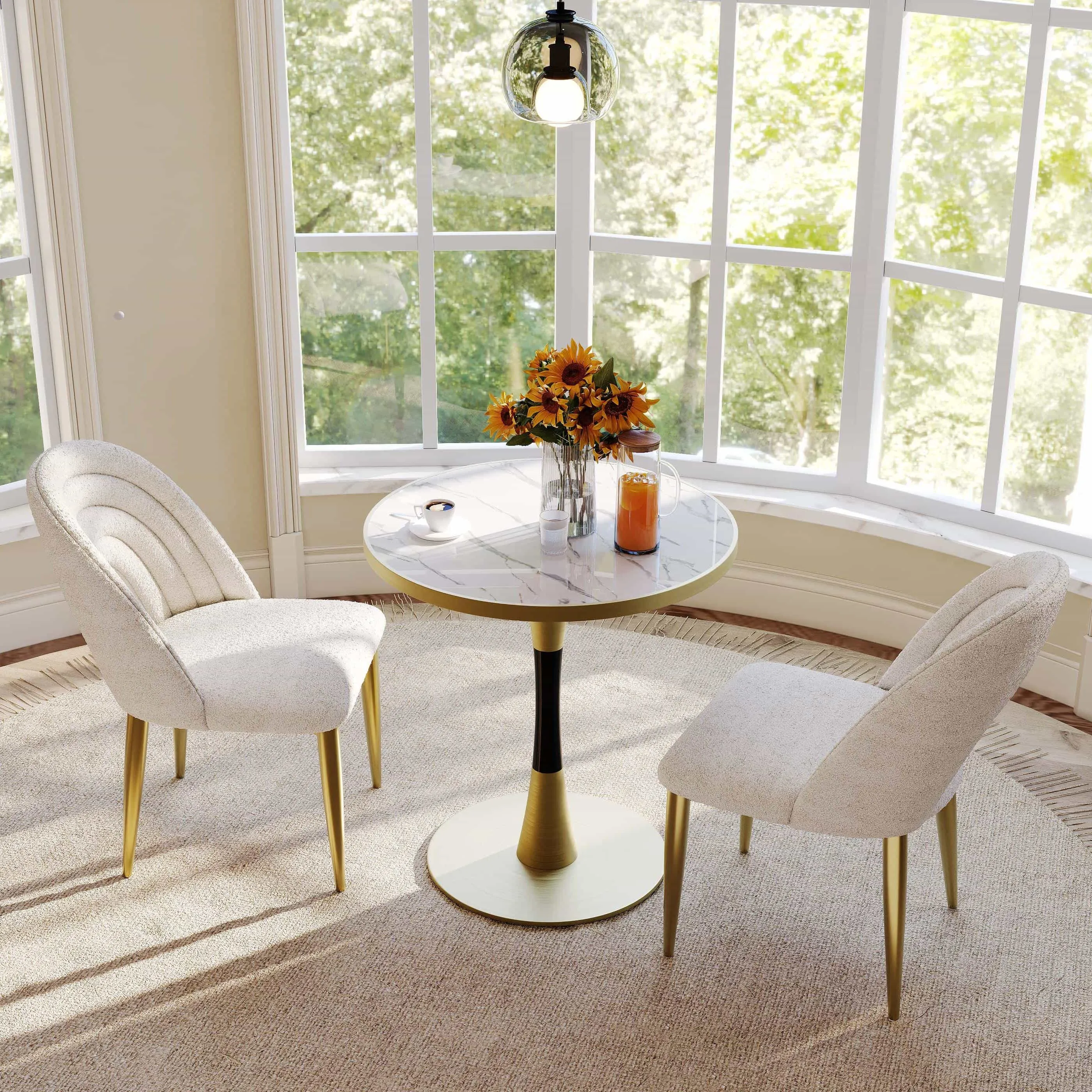 Modern Bouclé Upholstered Dining Chairs Set of 2 Modern Bouclé Upholstered Dining Chairs Set of 2