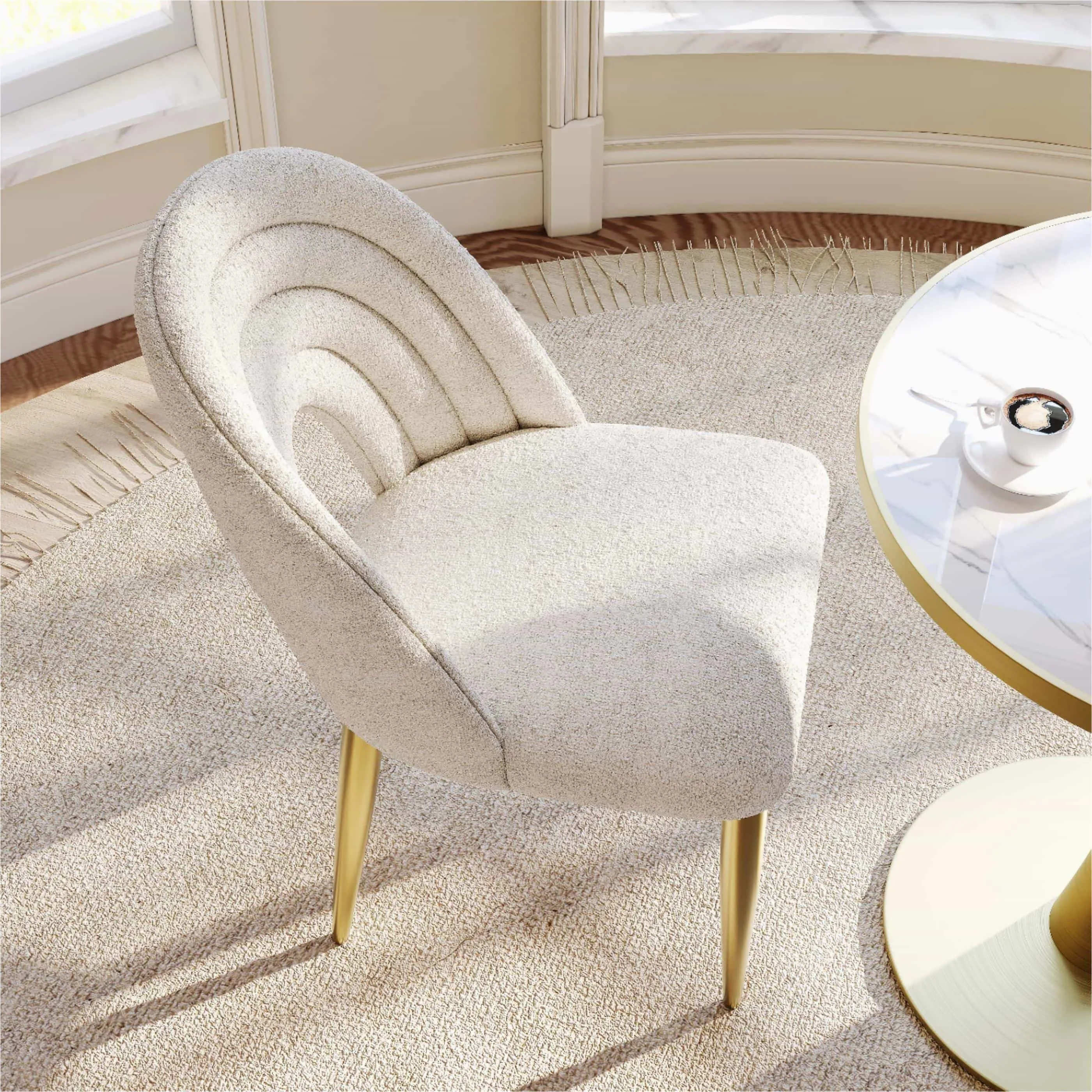 Modern Bouclé Upholstered Dining Chairs Set of 2 Modern Bouclé Upholstered Dining Chairs Set of 2
