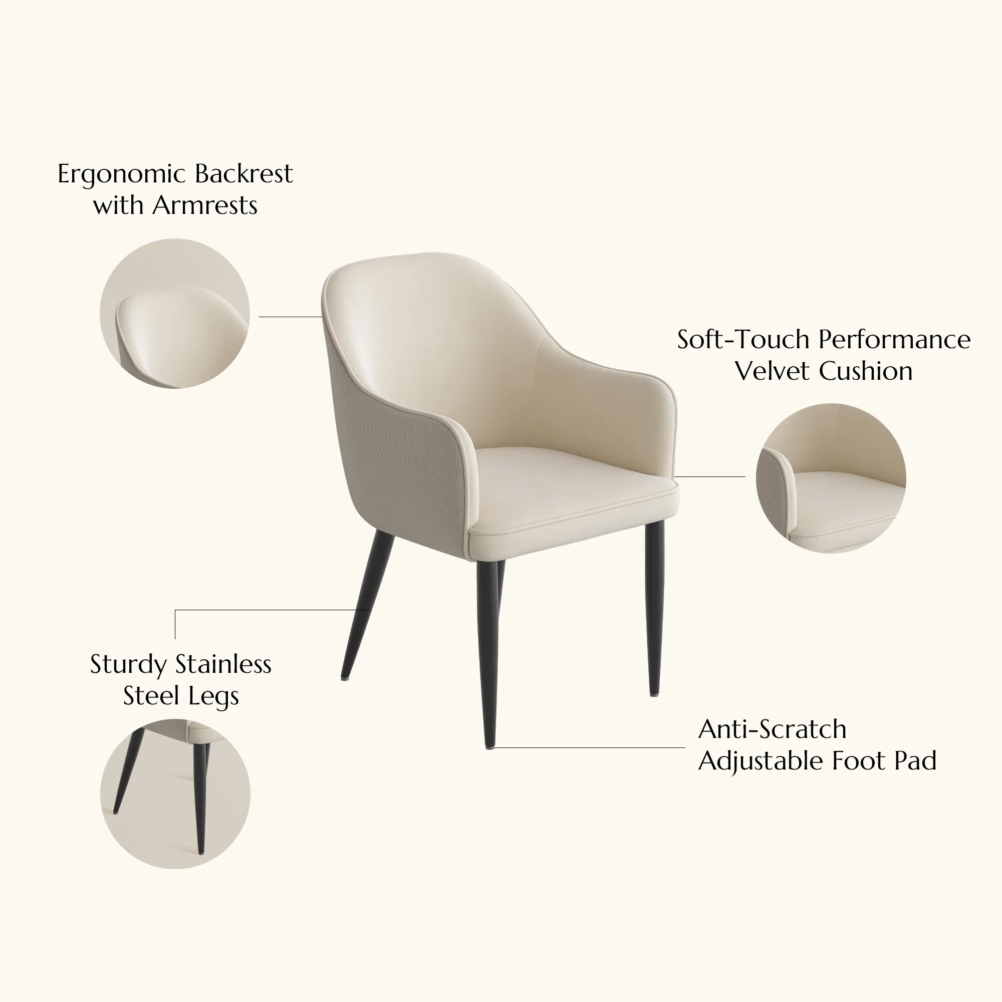 Modern Velvet Upholstered Dining Chairs Set of 2