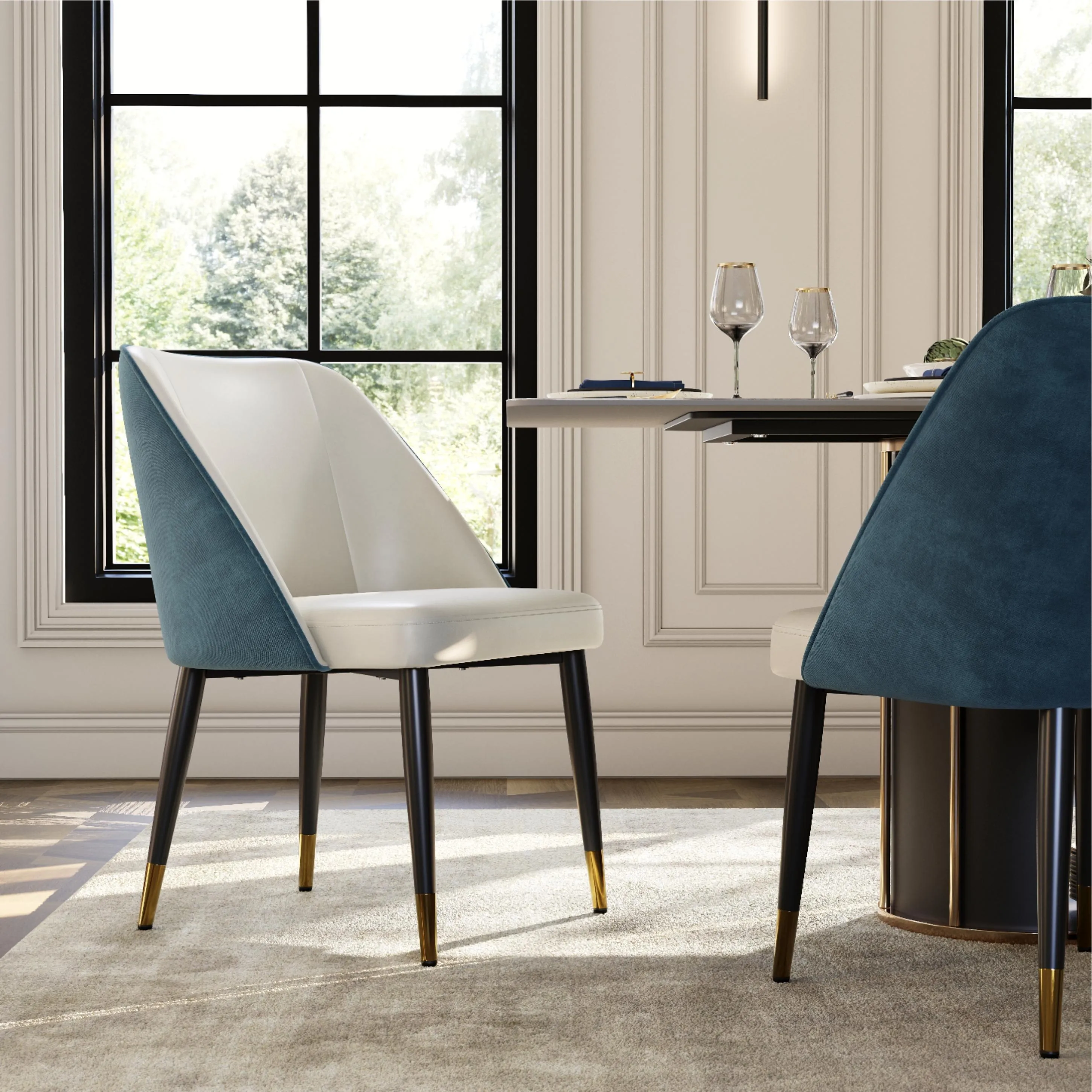 Modern Luxury Two-Tone Upholstered Dining Chairs Set of 2 Modern Luxury Two-Tone Upholstered Dining Chairs Set of 2