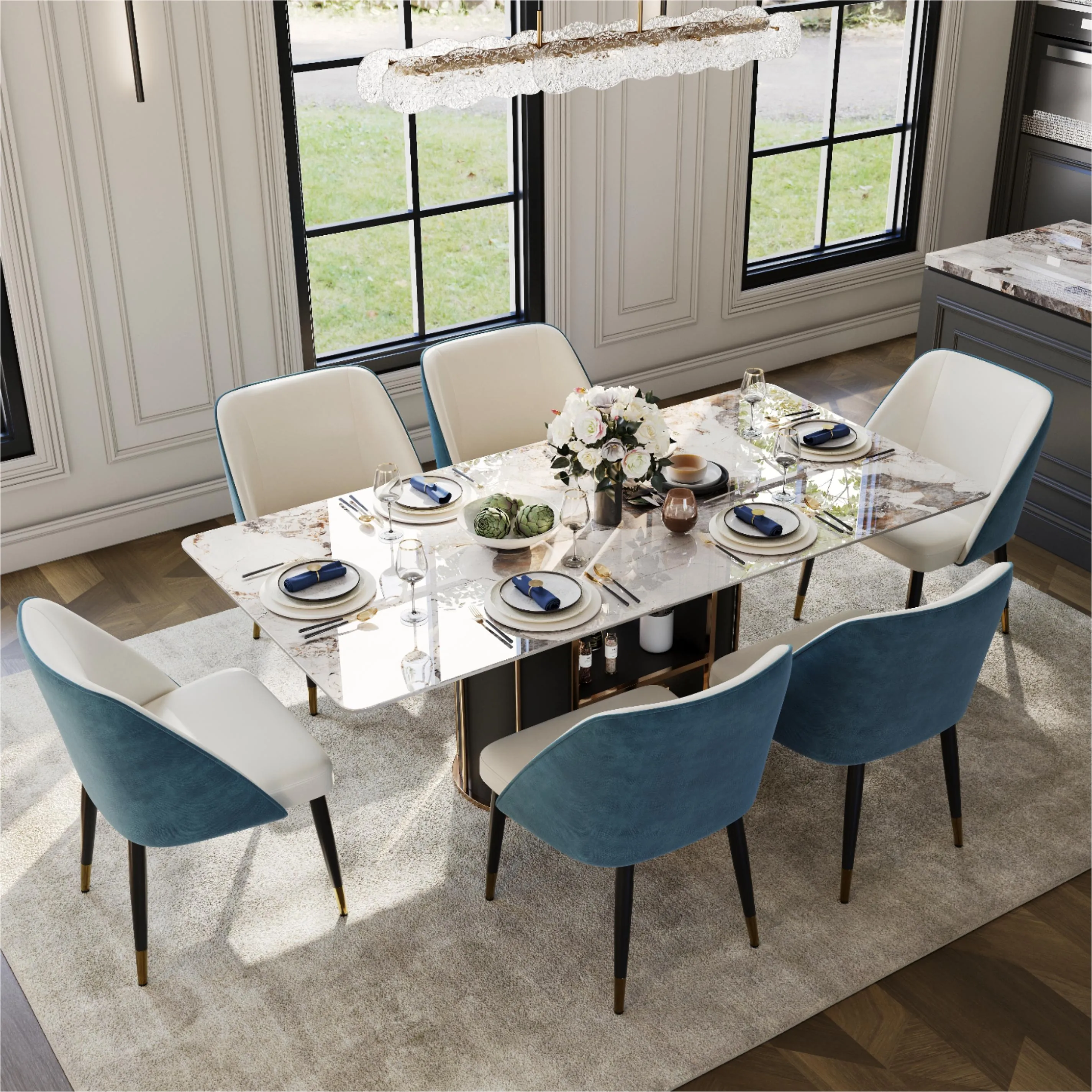 Modern Luxury Two-Tone Upholstered Dining Chairs Set of 2 Modern Luxury Two-Tone Upholstered Dining Chairs Set of 2