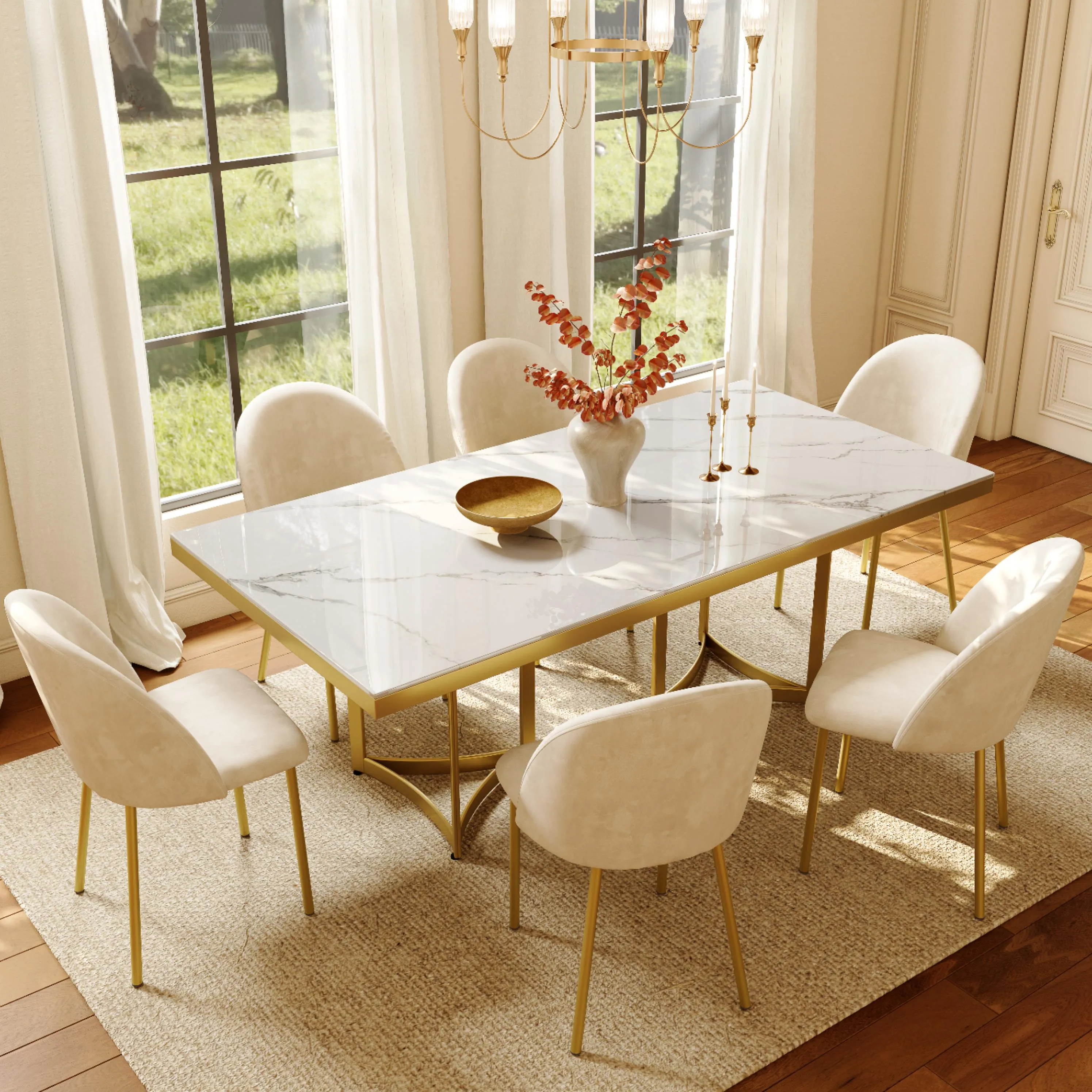 Modern Velvet Fabric Dining Chairs Set of 2