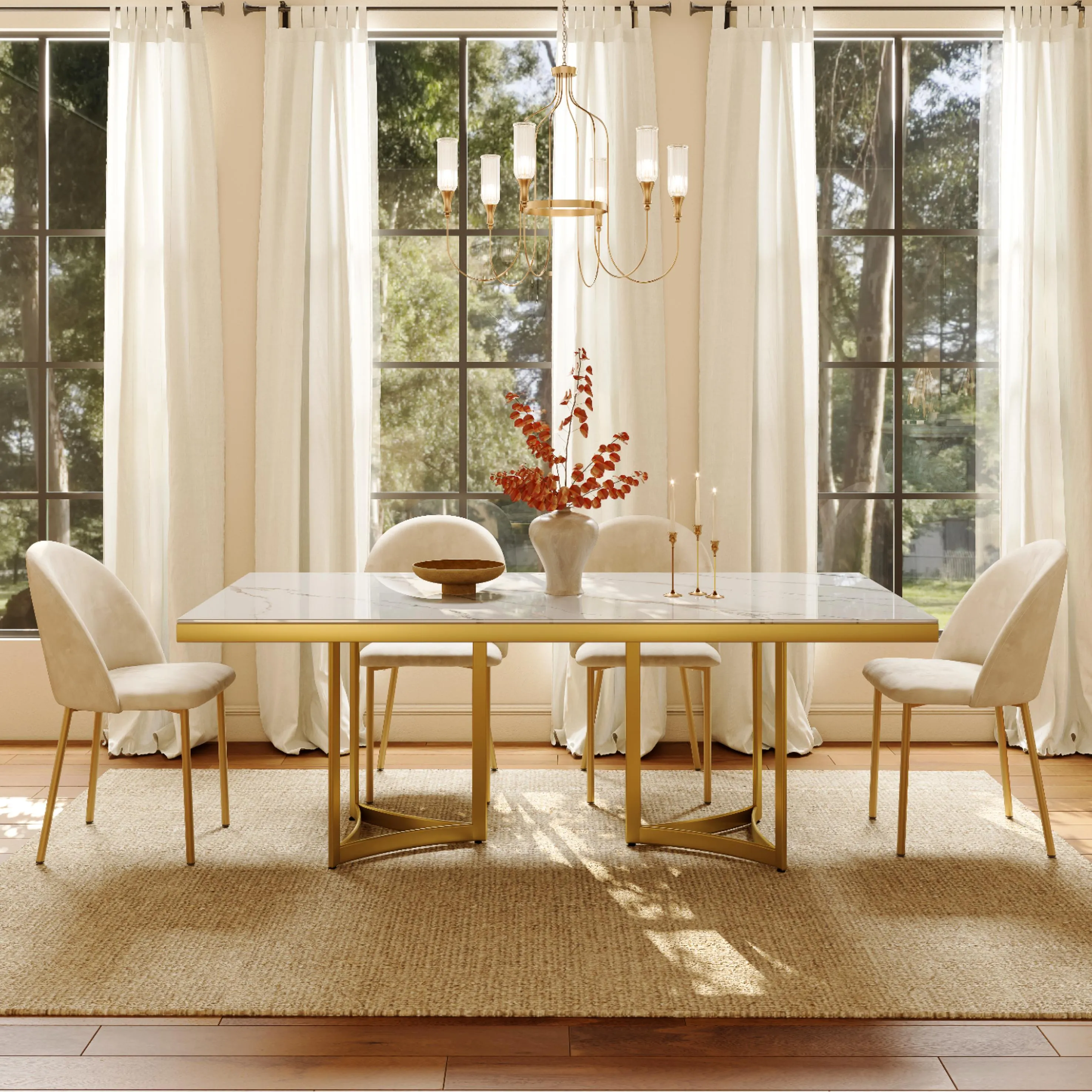 Modern Velvet Fabric Dining Chairs Set of 2