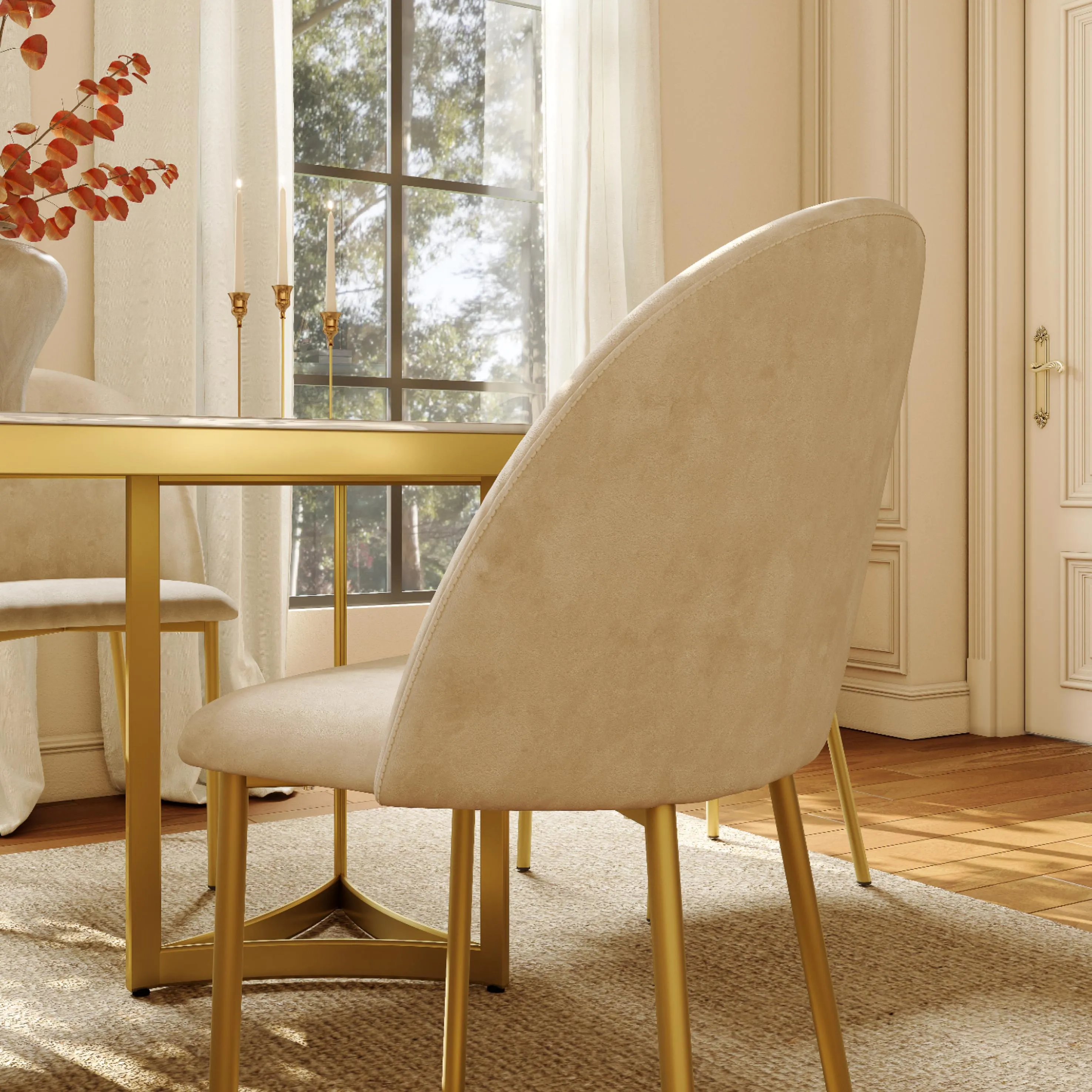 Modern Velvet Fabric Dining Chairs Set of 2