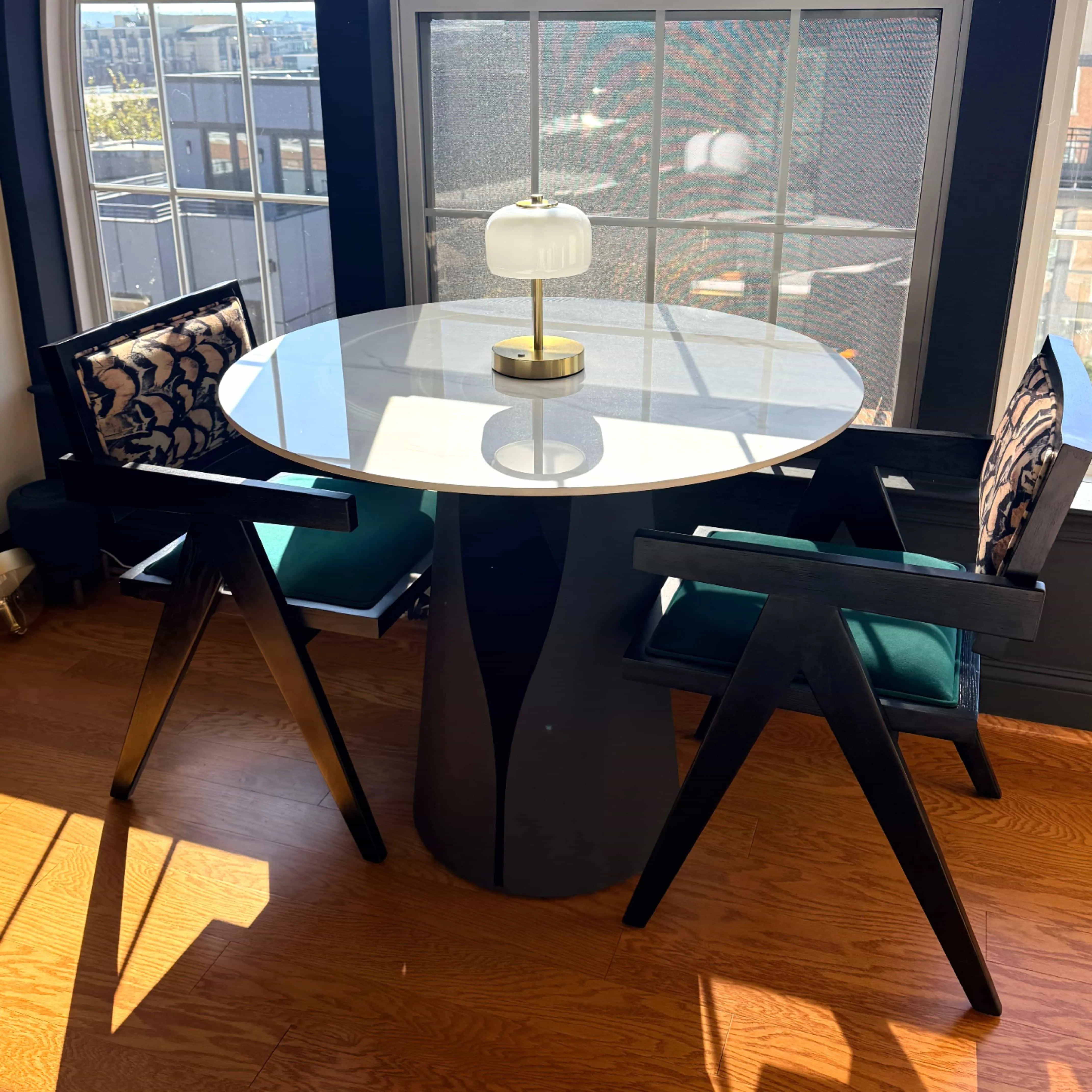 Mid-Century Modern Solid Wood Green Velvet Dining Chair