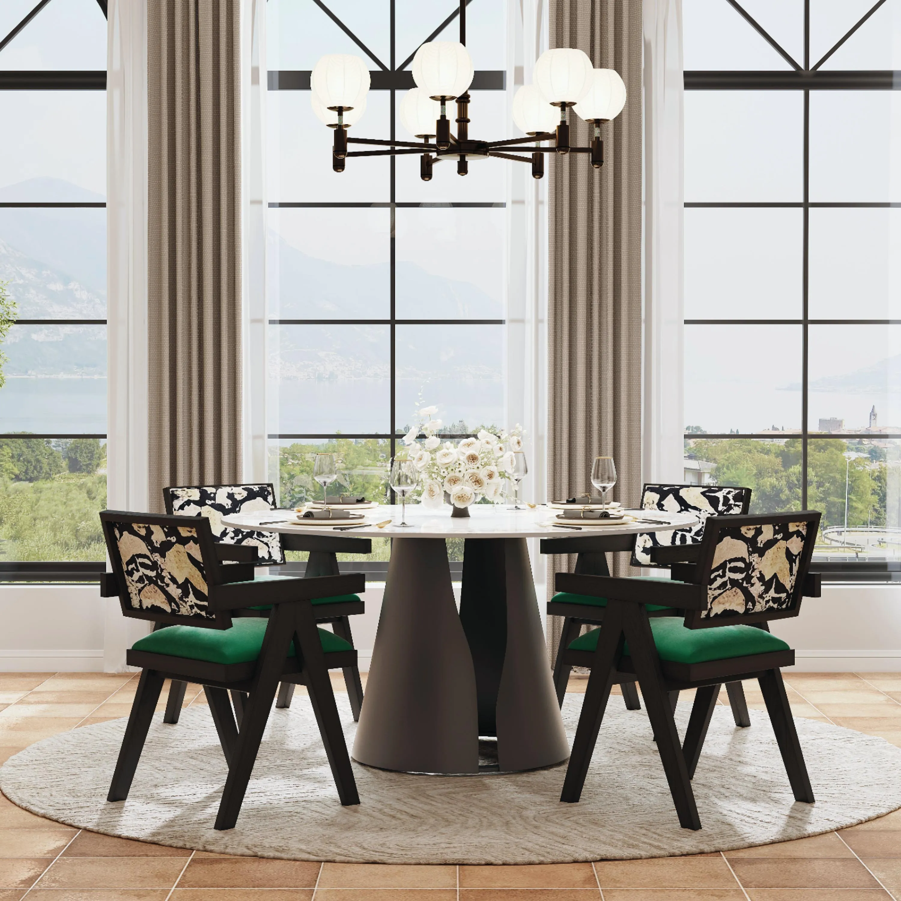 2026042303235448 Mid-Century Modern Solid Wood Green Velvet Dining Chair