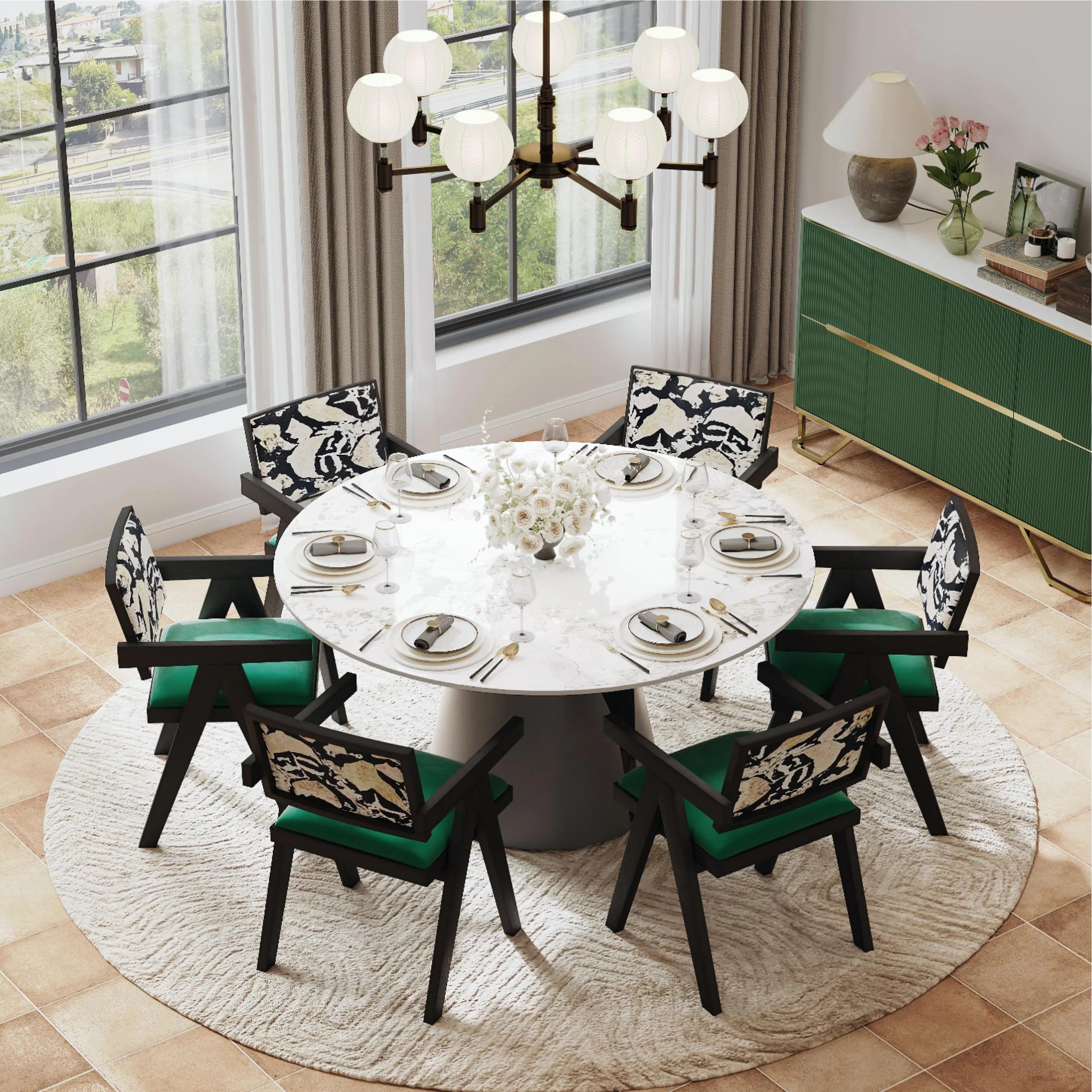Mid-Century Modern Solid Wood Green Velvet Dining Chair Mid-Century Modern Solid Wood Green Velvet Dining Chair