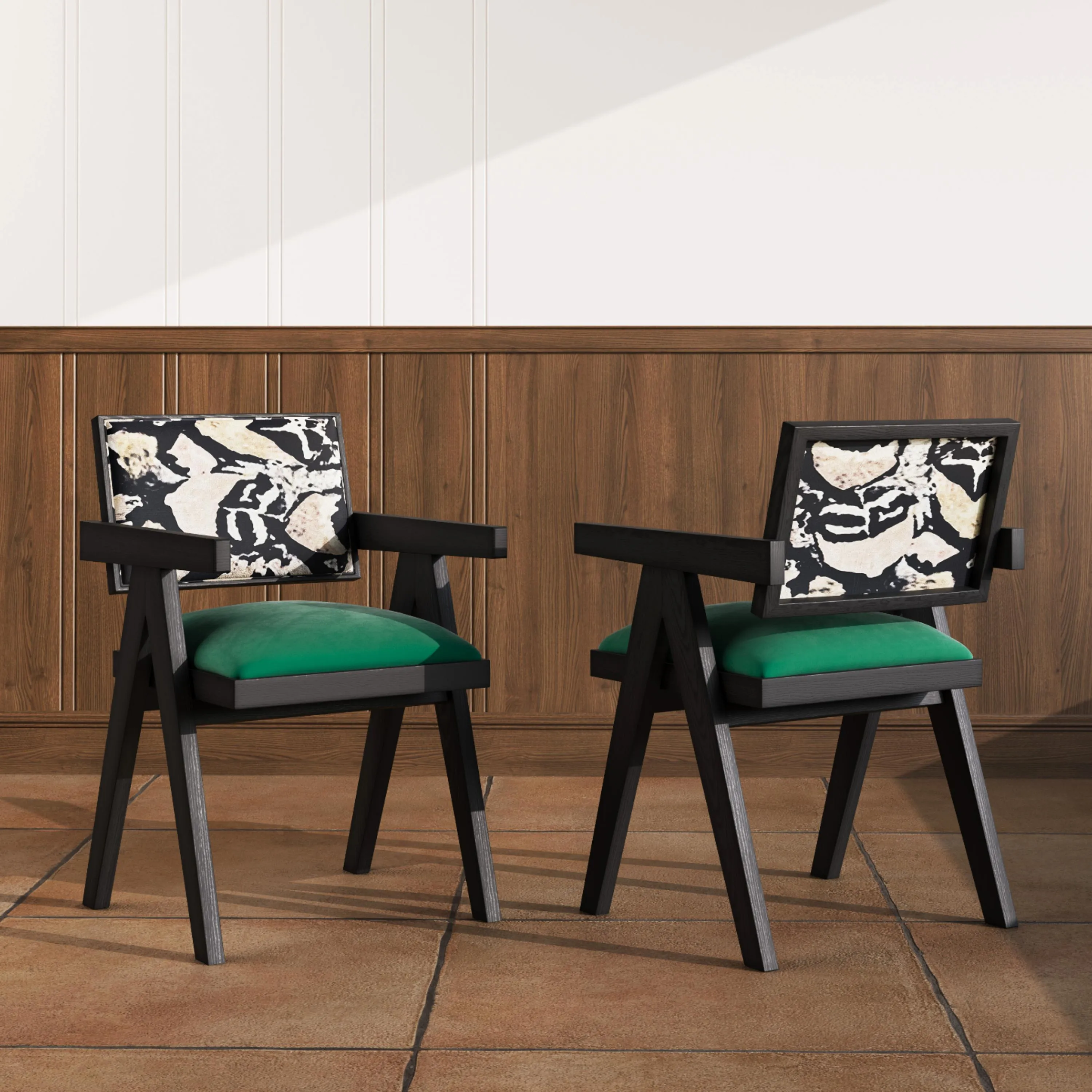 Mid-Century Modern Solid Wood Green Velvet Dining Chair Mid-Century Modern Solid Wood Green Velvet Dining Chair