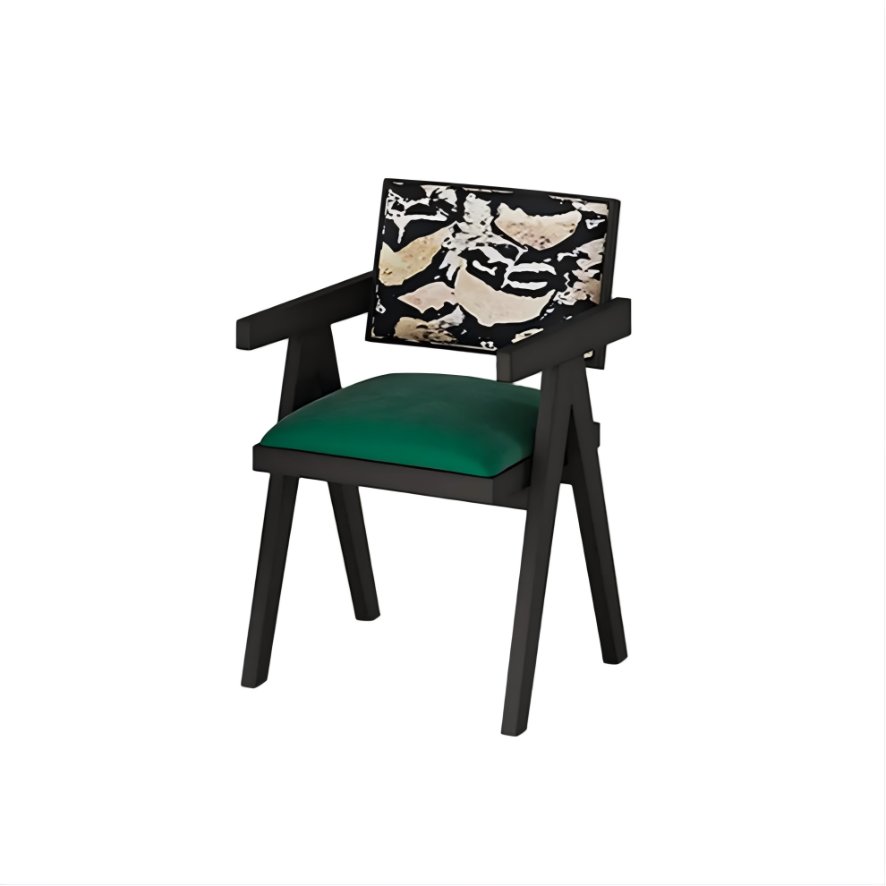Mid-Century Modern Solid Wood Green Velvet Dining Chair
