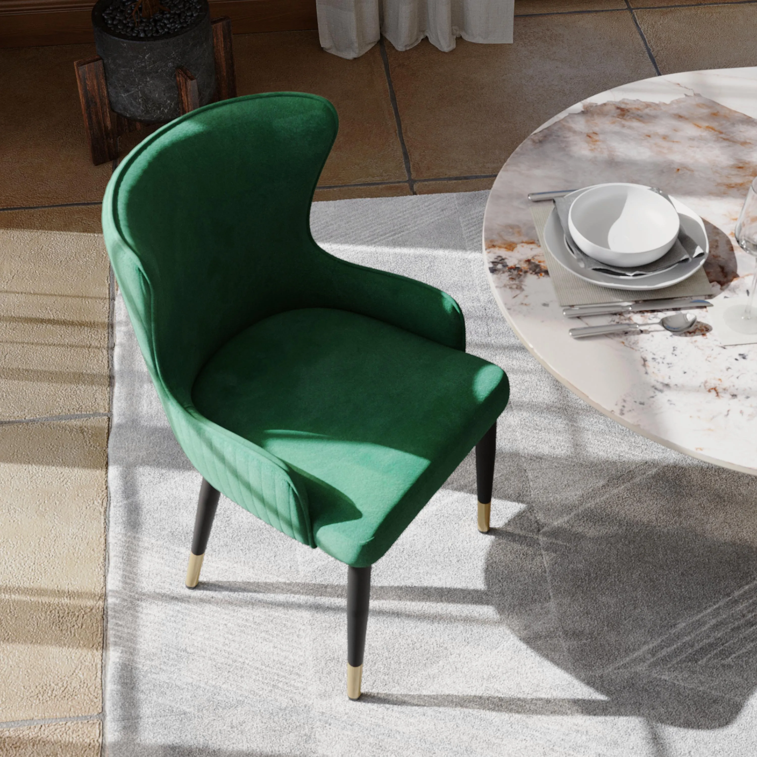 Modern Green Velvet Dining Chairs