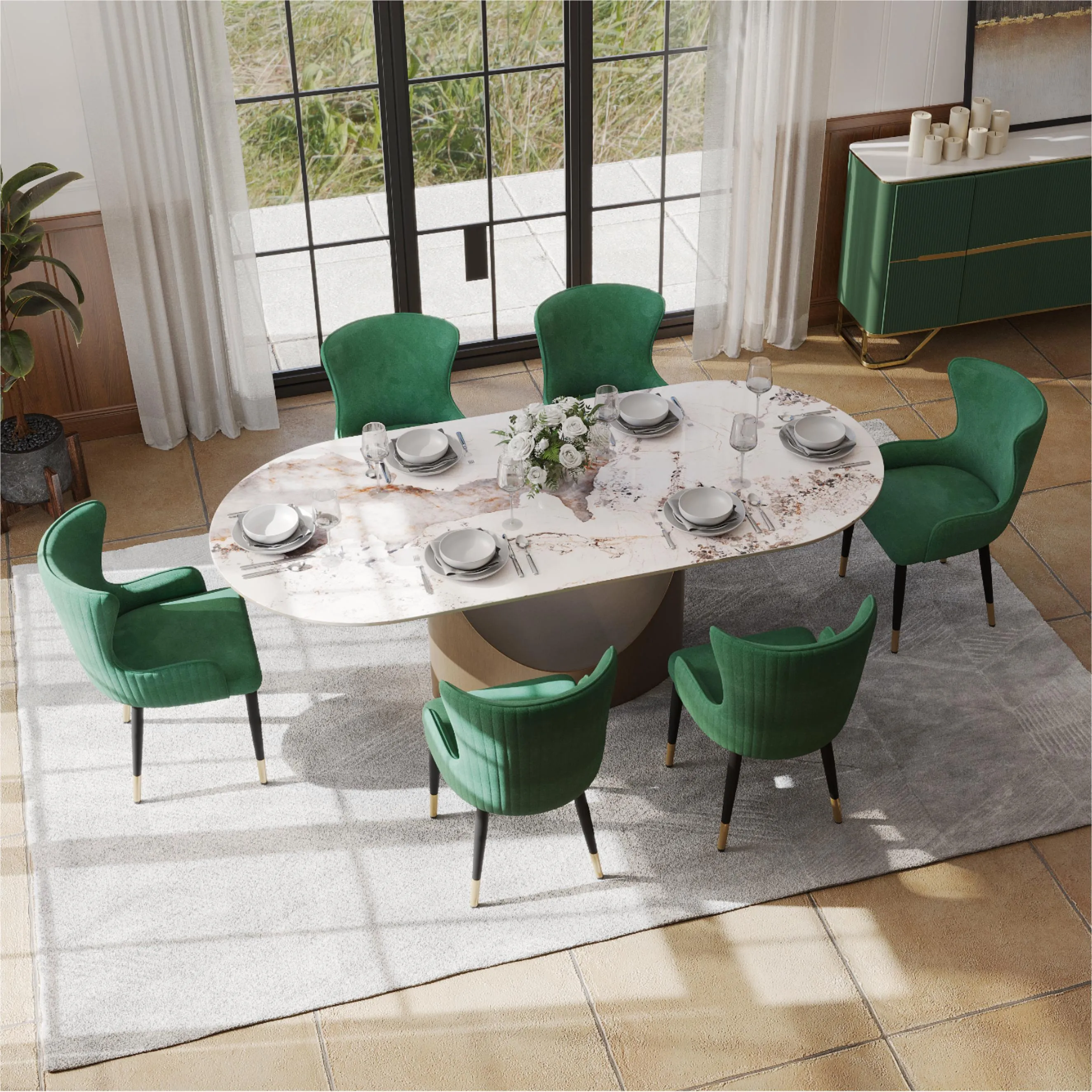 Modern Green Velvet Dining Chairs