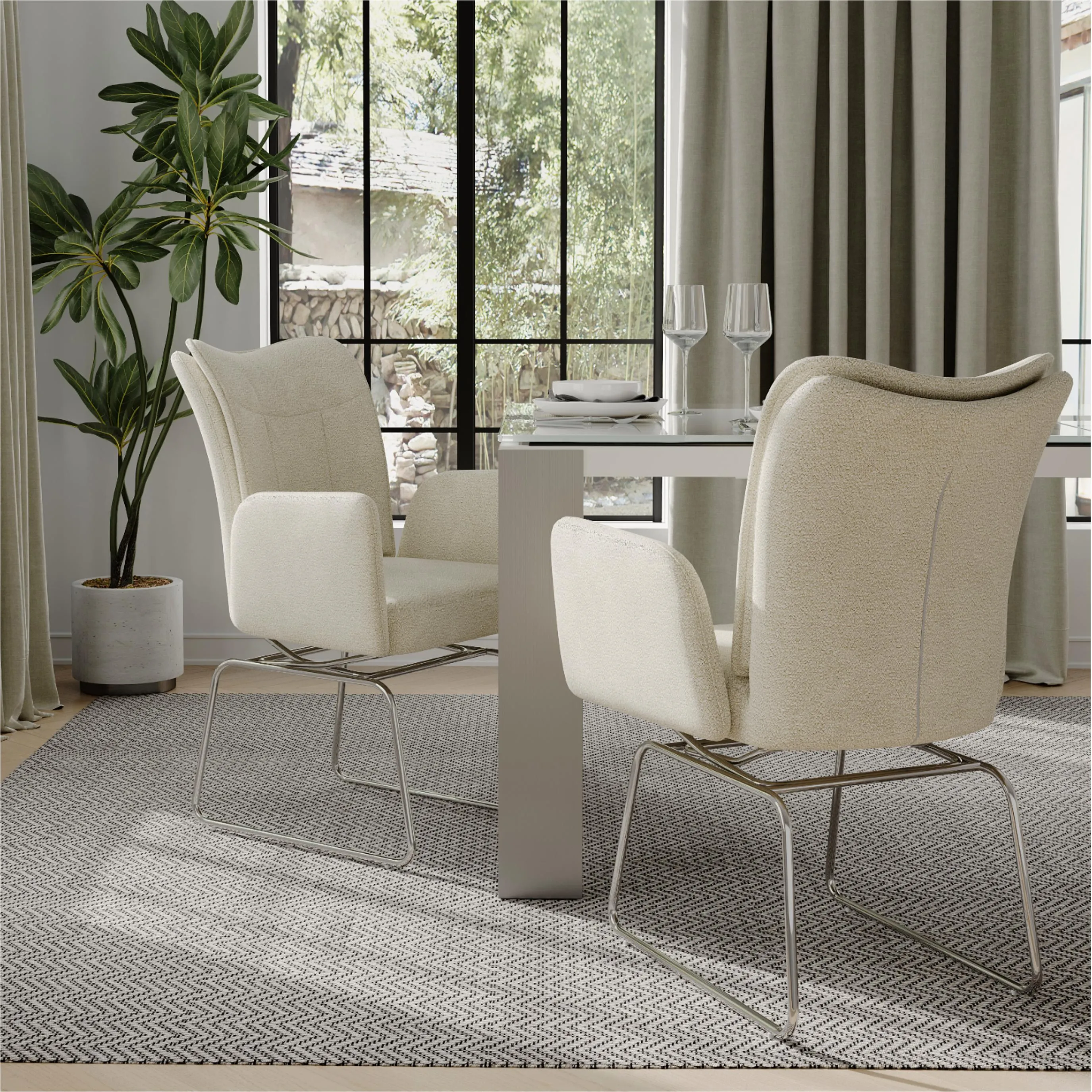 Modern Chenille Fabric Dining Chairs Set