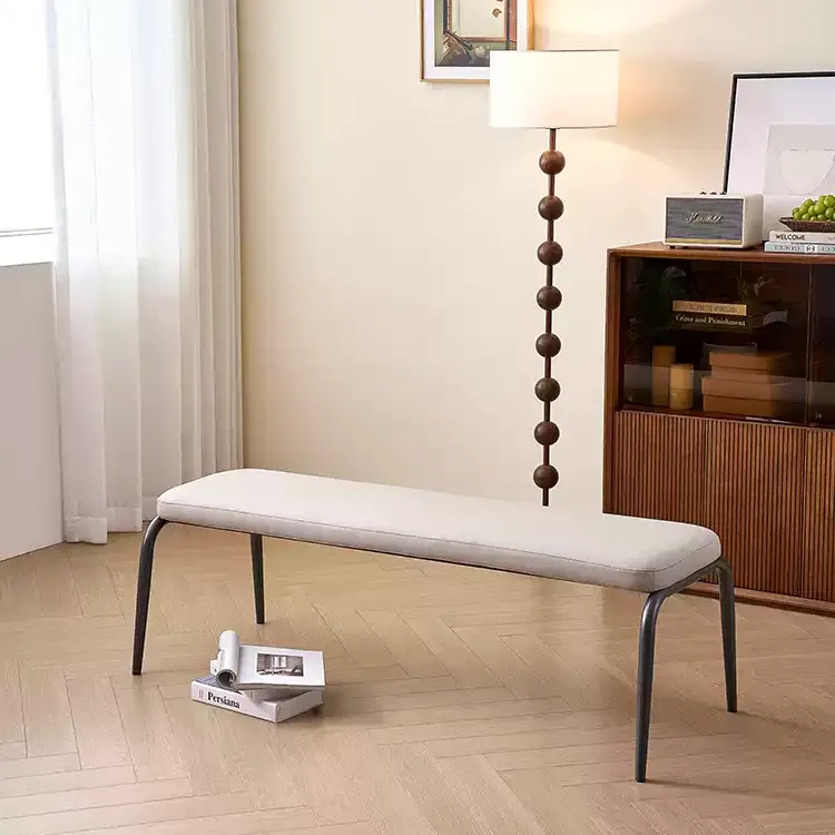 Contemporary Gray Leather Dining Bench