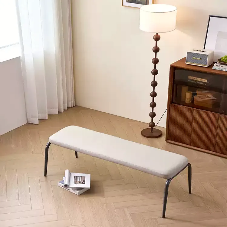 Contemporary Gray Leather Dining Bench