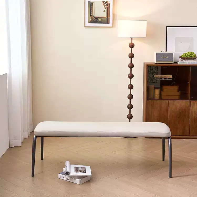 Contemporary Gray Leather Dining Bench