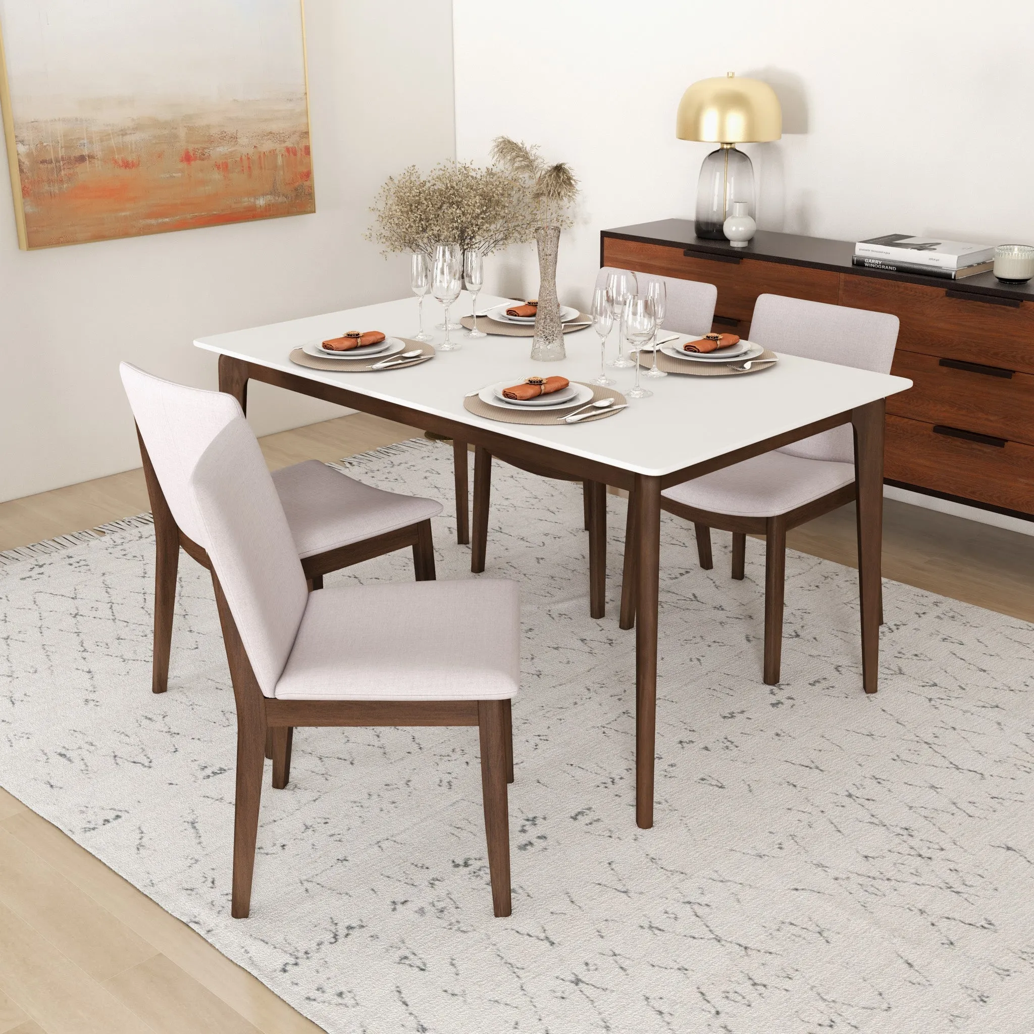 Mid-Century Modern Upholstered Wood Dining Chairs