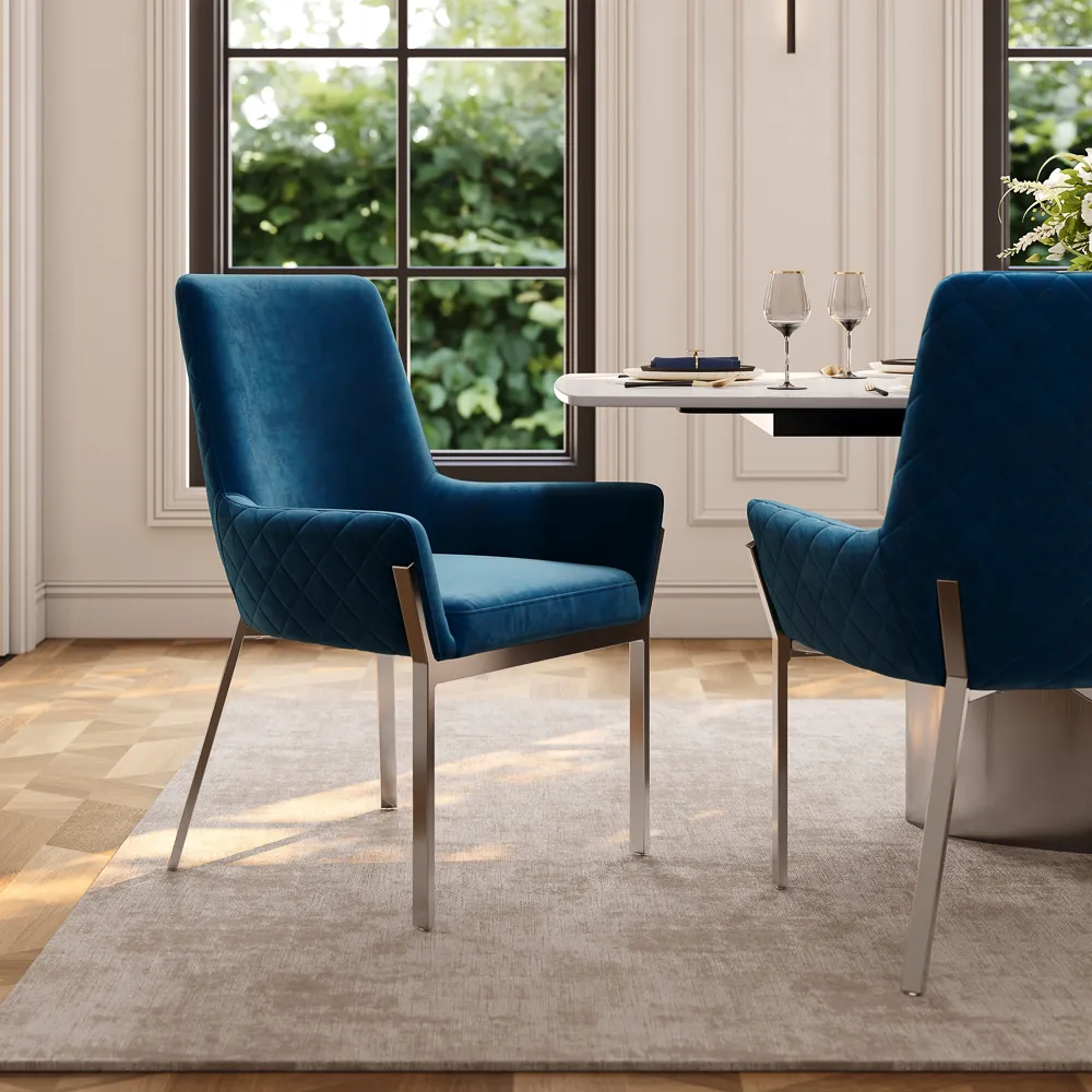 Contemporary Blue Velvet Dining Chairs