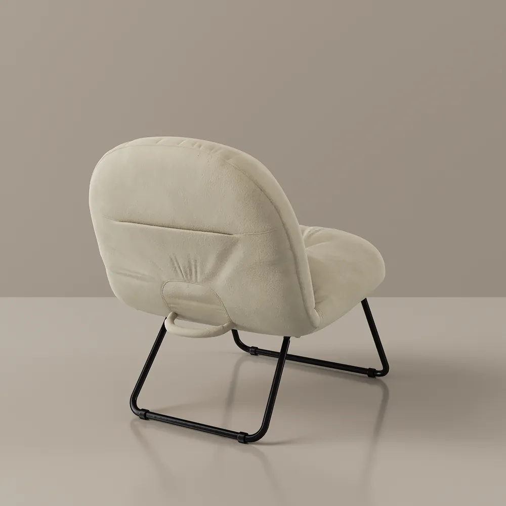 Beige Velvet Adjustable Height Folding Chair with Steel Frame