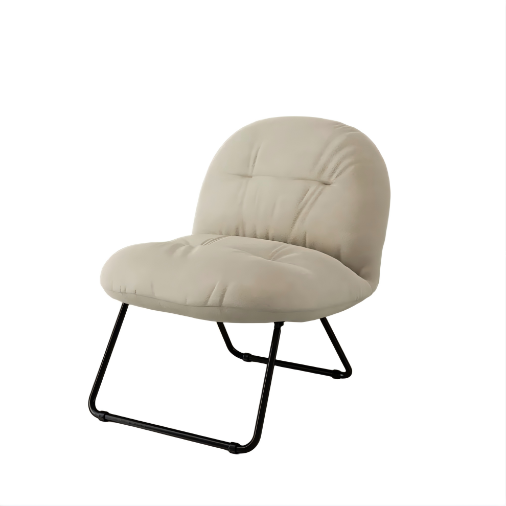 Beige Velvet Adjustable Height Folding Chair with Steel Frame