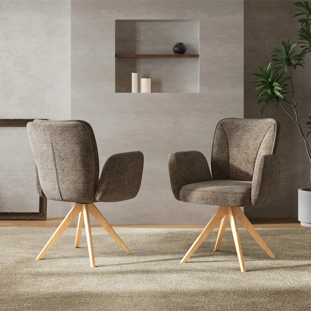 Mid-Century Modern Upholstered Swivel Wood Dining Chairs