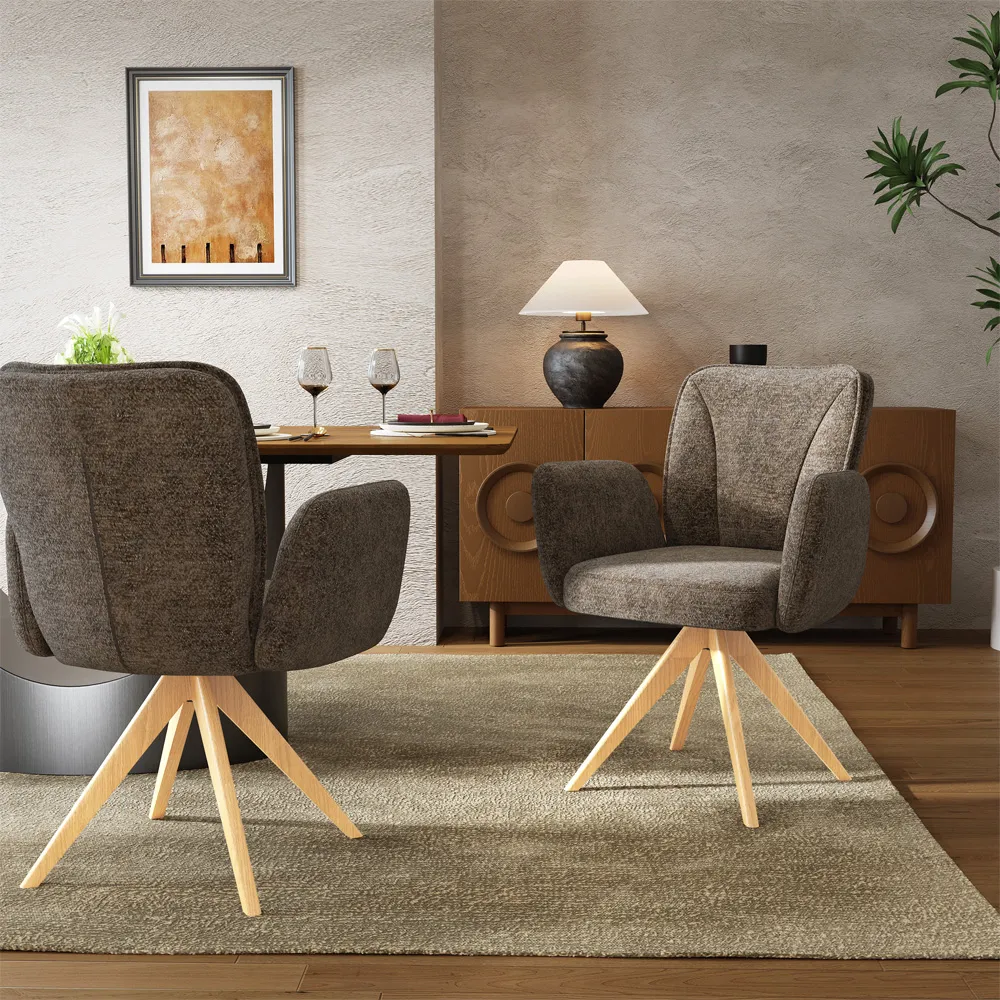 Mid-Century Modern Upholstered Swivel Wood Dining Chairs Mid-Century Modern Upholstered Swivel Wood Dining Chairs