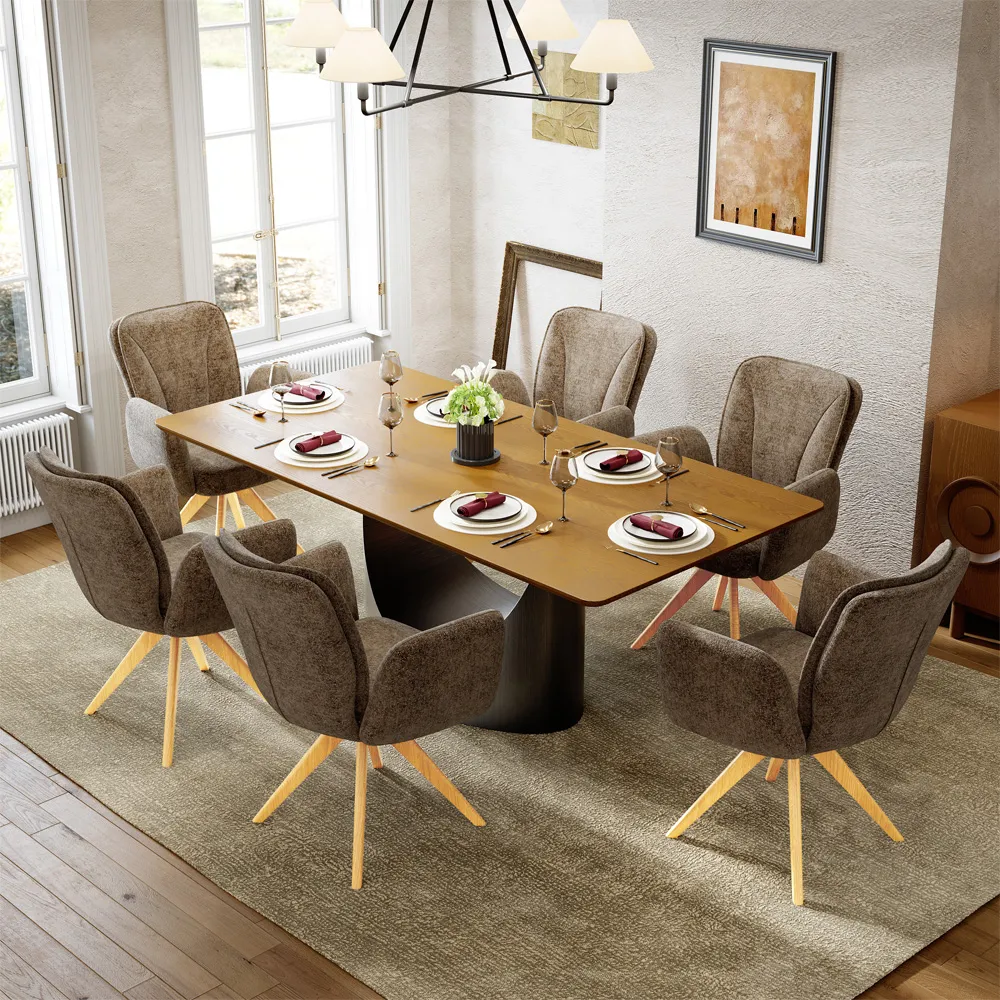 Mid-Century Modern Upholstered Swivel Wood Dining Chairs Mid-Century Modern Upholstered Swivel Wood Dining Chairs