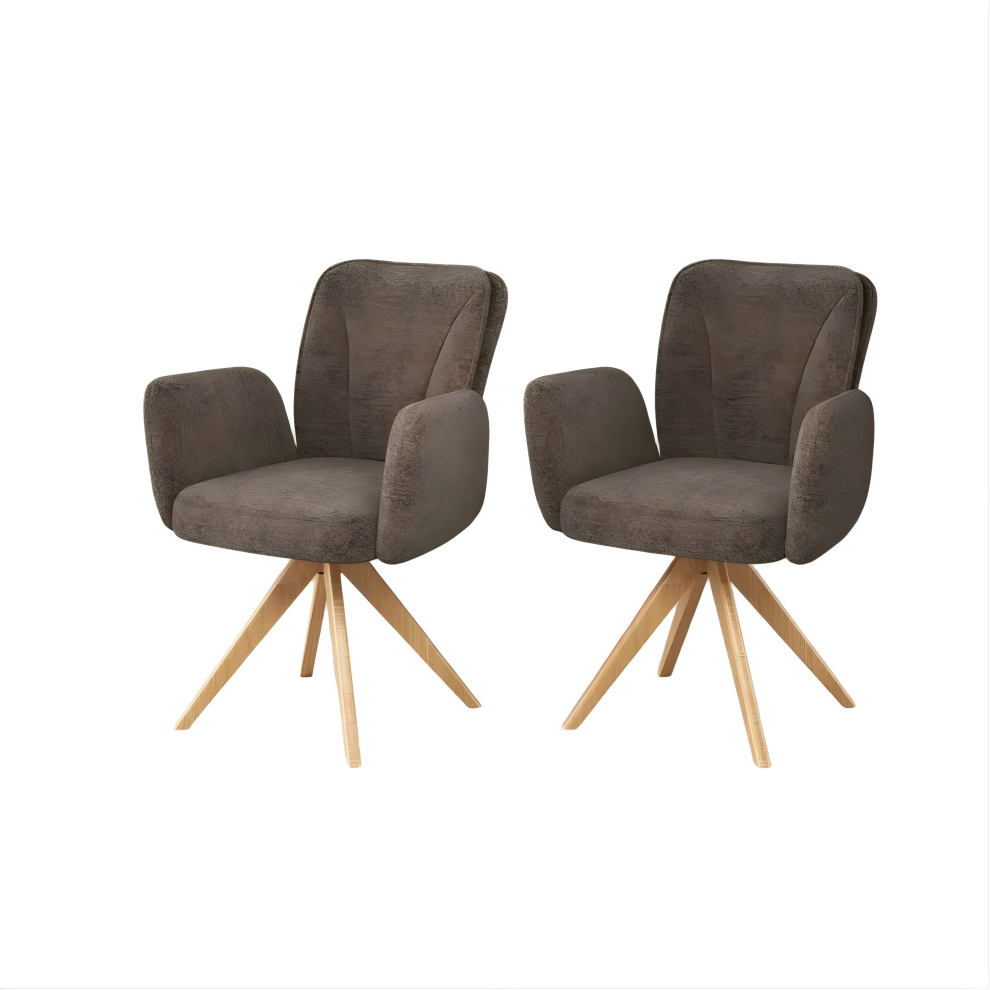 Mid-Century Modern Upholstered Swivel Wood Dining Chairs