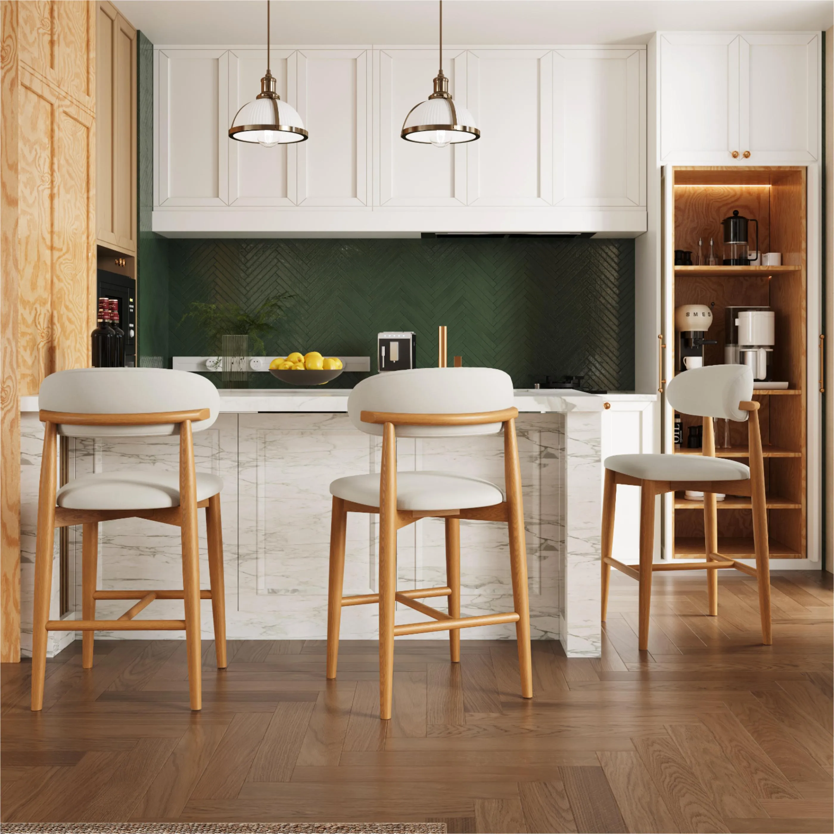 Mid-Century Modern Wood Counter Height Bar Stools Set Mid-Century Modern Wood Counter Height Bar Stools Set