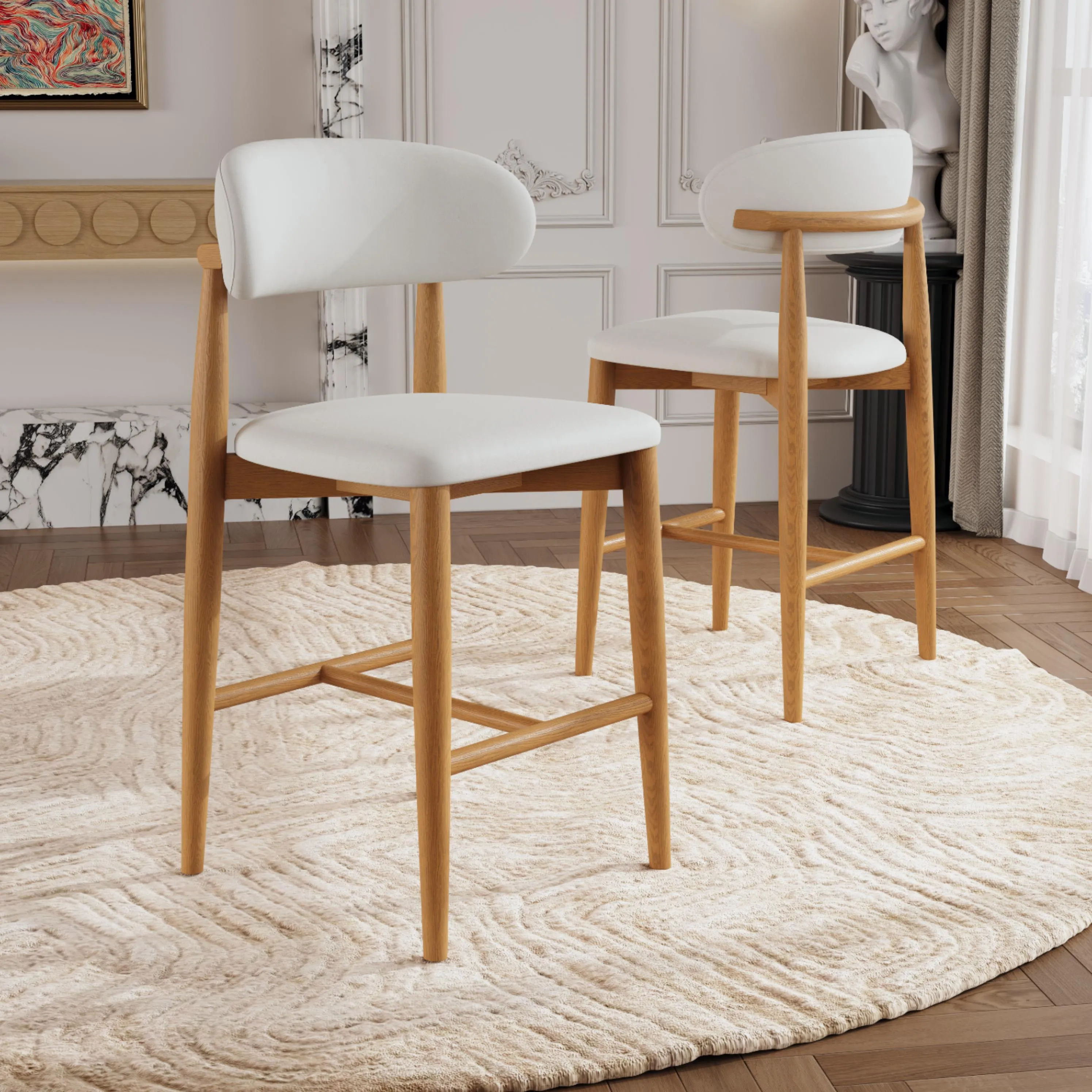 Mid-Century Modern Wood Counter Height Bar Stools Set Mid-Century Modern Wood Counter Height Bar Stools Set