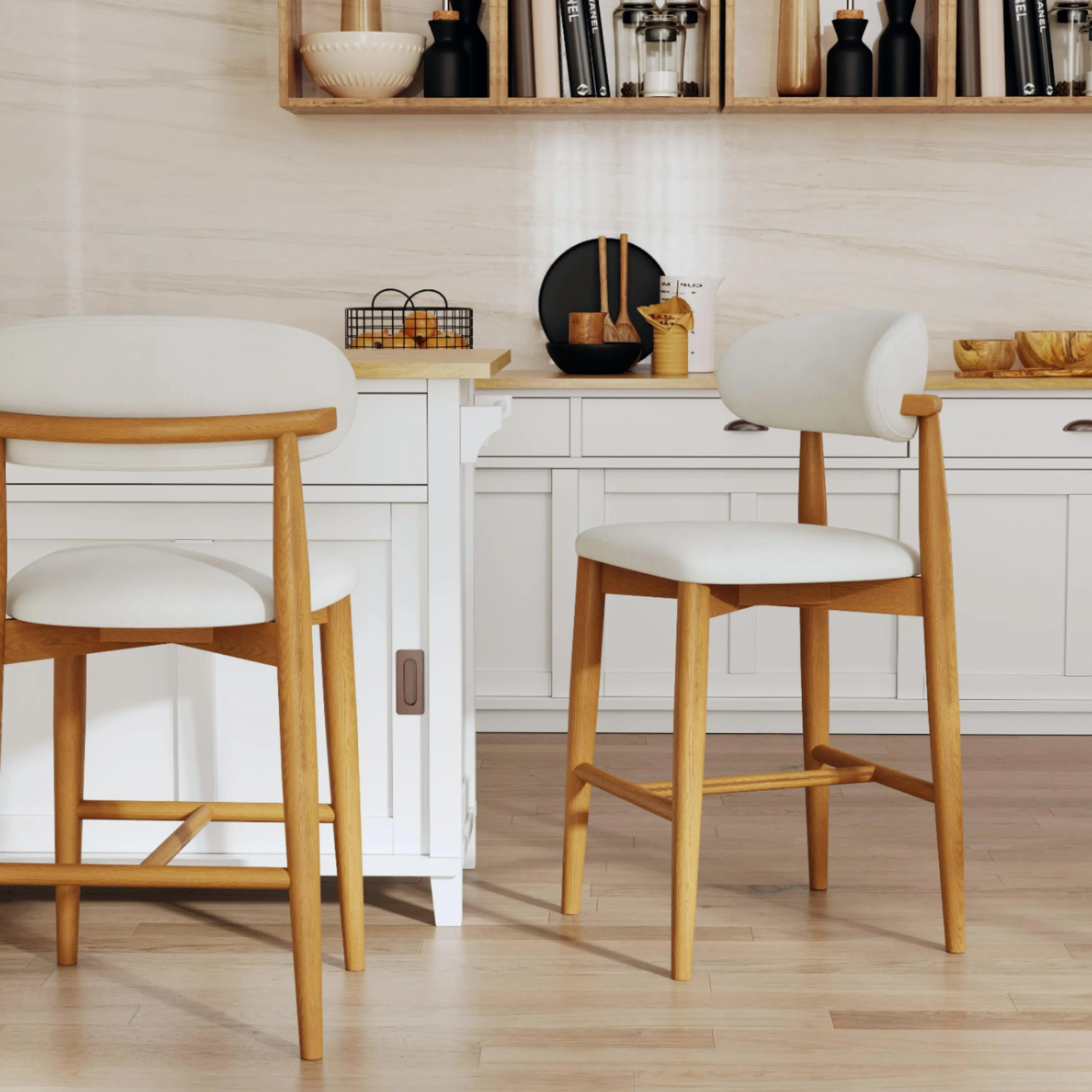 Mid-Century Modern Wood Counter Height Bar Stools Set Mid-Century Modern Wood Counter Height Bar Stools Set