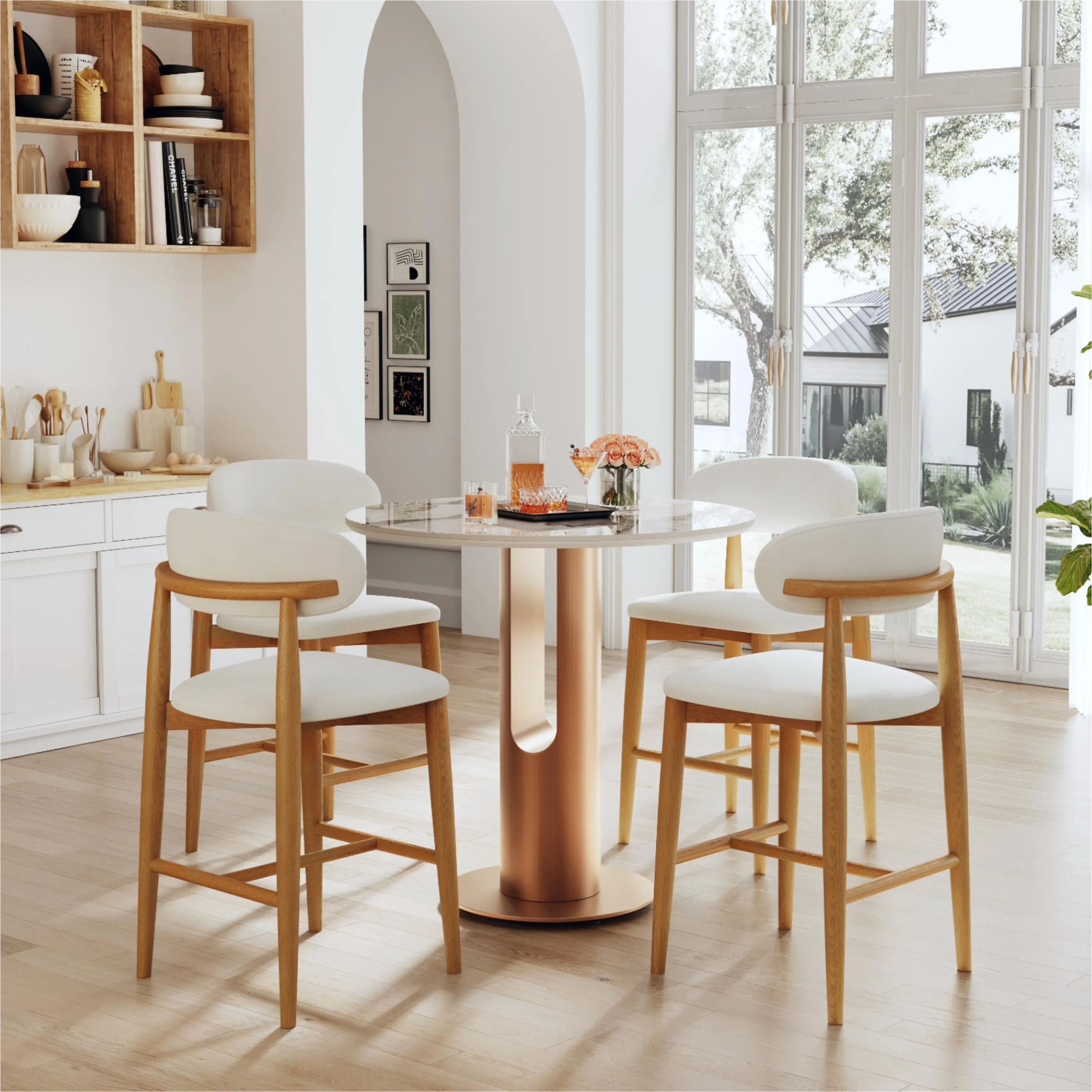 Mid-Century Modern Wood Counter Height Bar Stools Set Mid-Century Modern Wood Counter Height Bar Stools Set