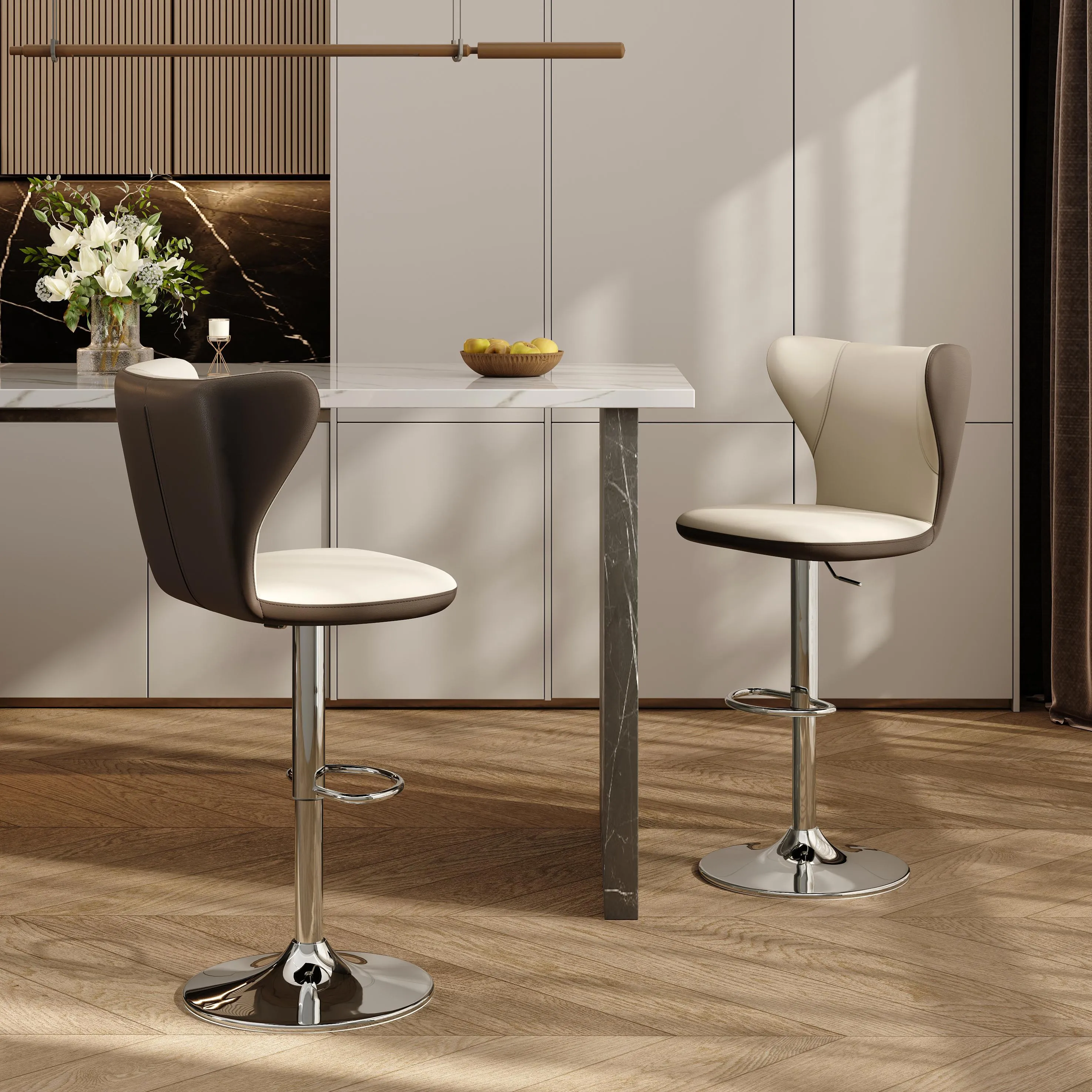 Modern Leather Height Adjustable Swivel Bar Stools