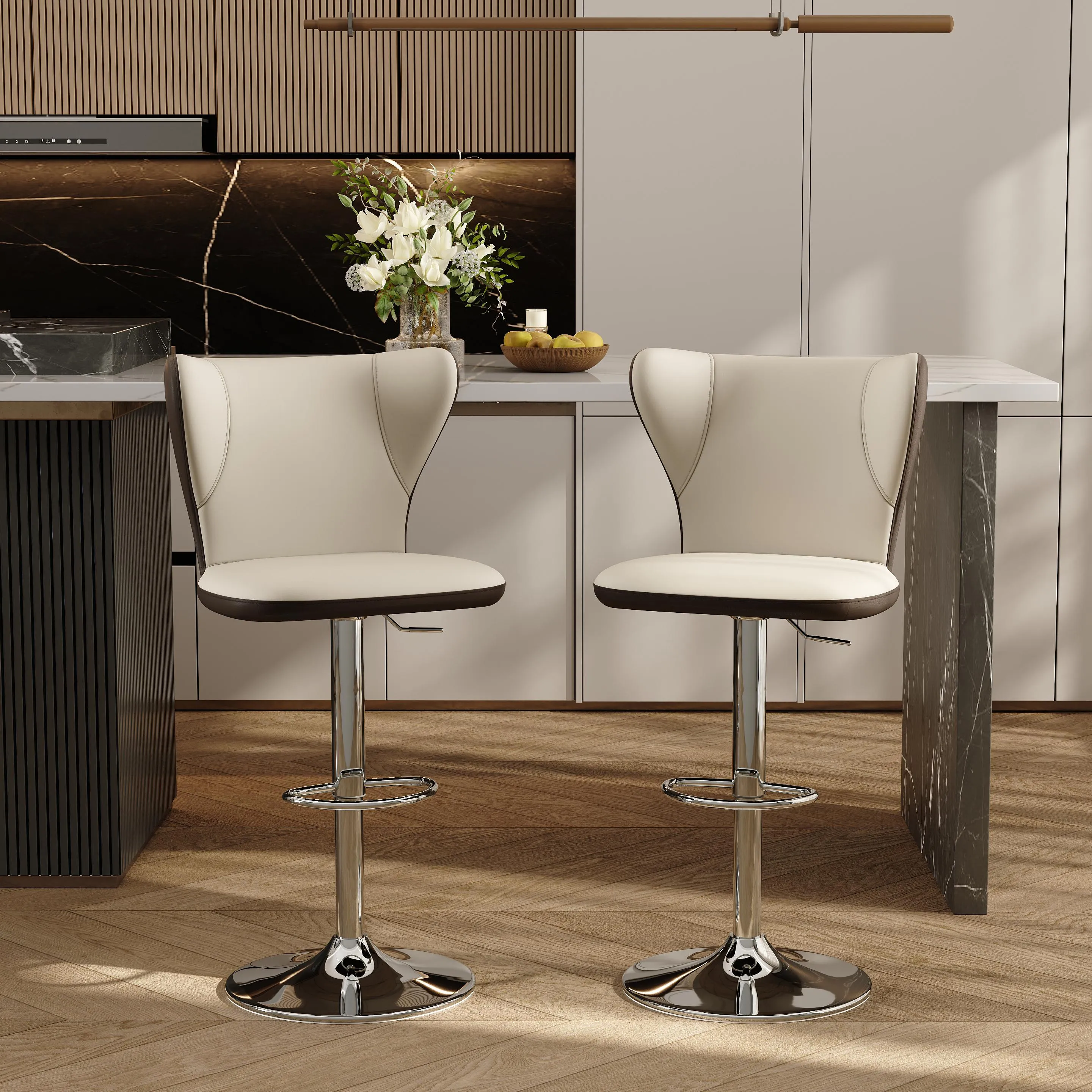 Modern Leather Height Adjustable Swivel Bar Stools