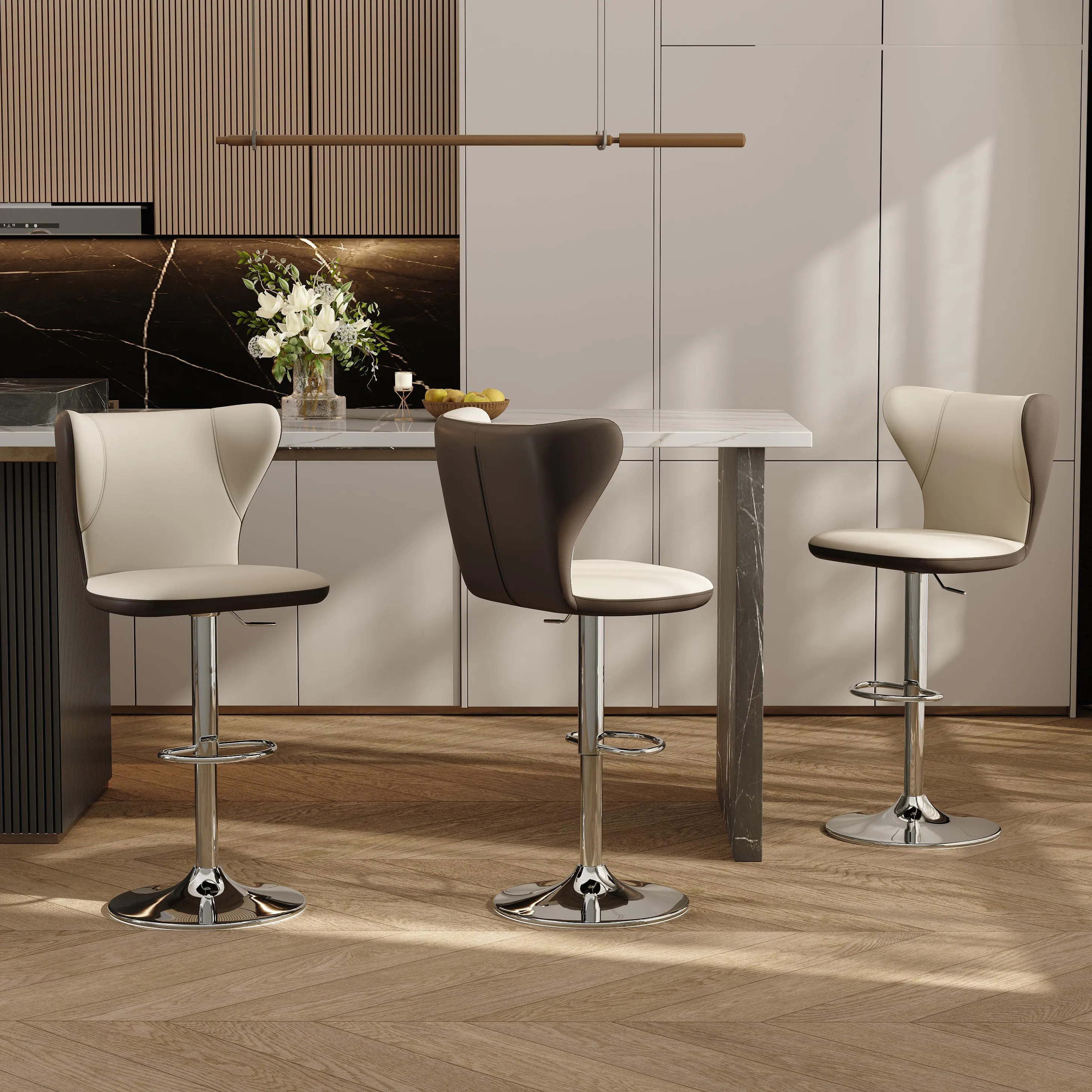 Modern Leather Height Adjustable Swivel Bar Stools