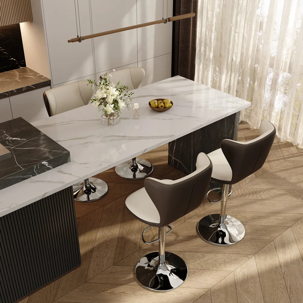 Modern Leather Height Adjustable Swivel Bar Stools