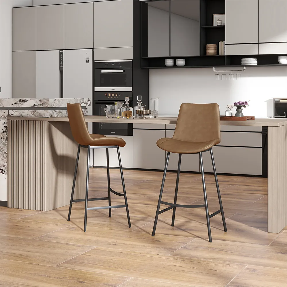 Modern Minimalist Bar Height Faux Leather Bar Stools 