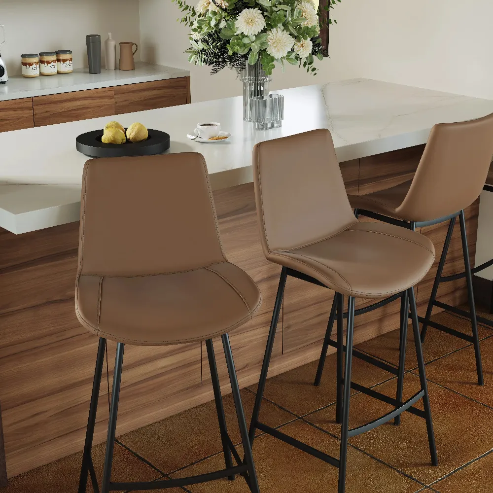 Modern Minimalist Bar Height Faux Leather Bar Stools Modern Minimalist Bar Height Faux Leather Bar Stools