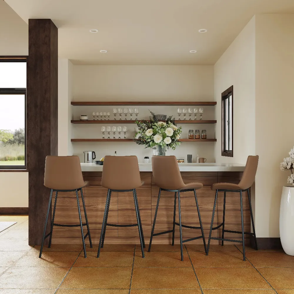 Modern Minimalist Bar Height Faux Leather Bar Stools Modern Minimalist Bar Height Faux Leather Bar Stools