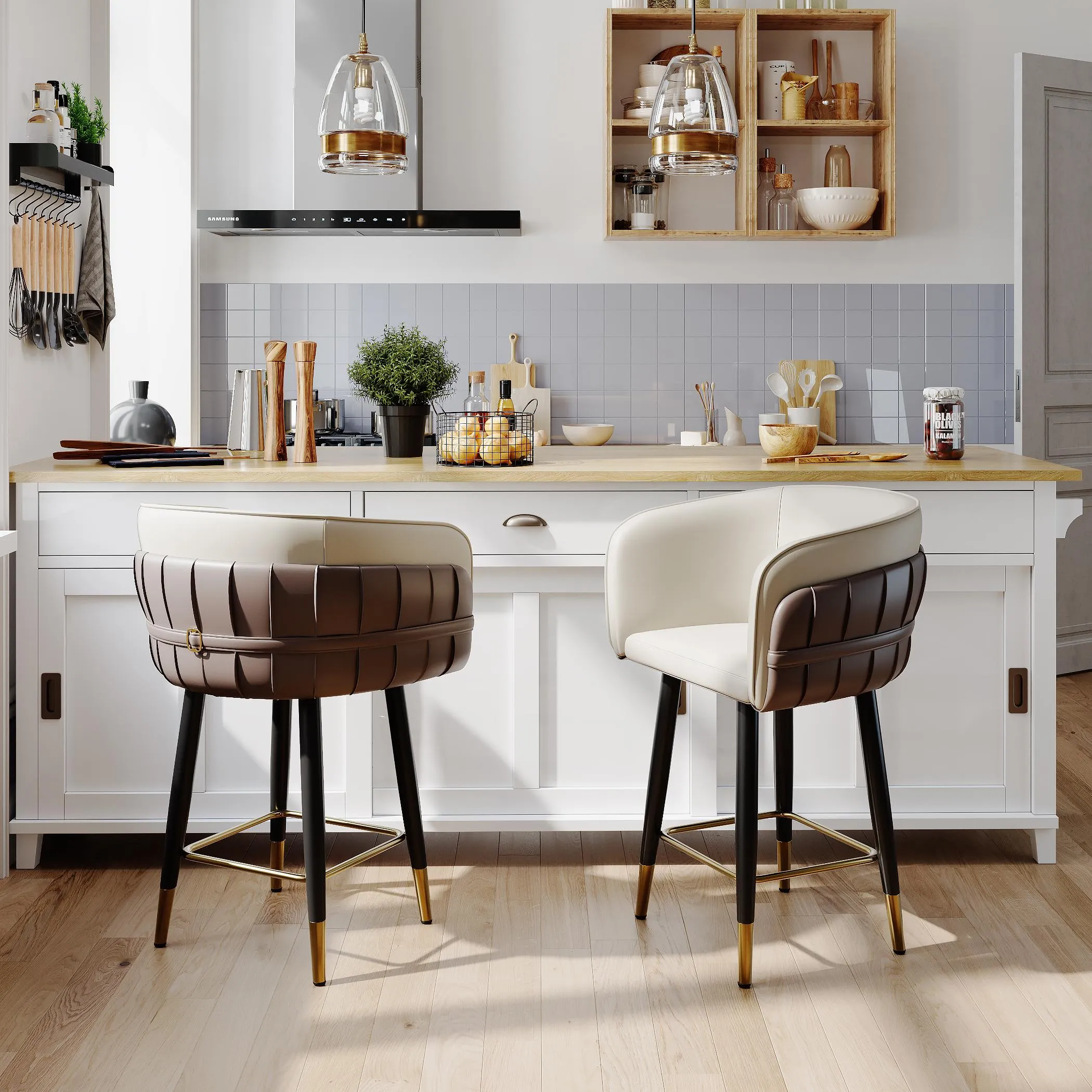 Modern Upholstered Counter Height Bar Stools