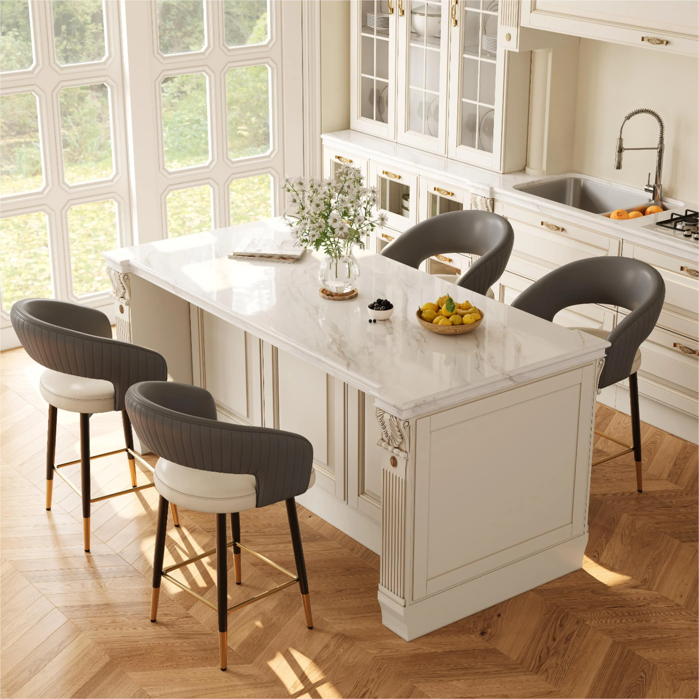 Modern Cutout Back Counter Height Bar Stools 